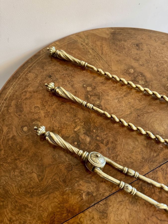 Quality Antique Set Of Brass Fire Irons photo for sale