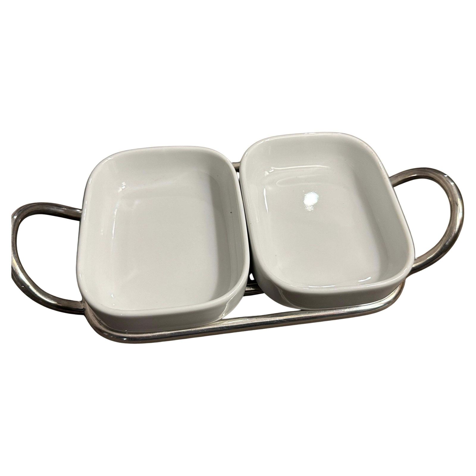 1980s Minimalist Lino Sabattini Silver Plated And Ceramic Small Appetizer Tray photo furniture
