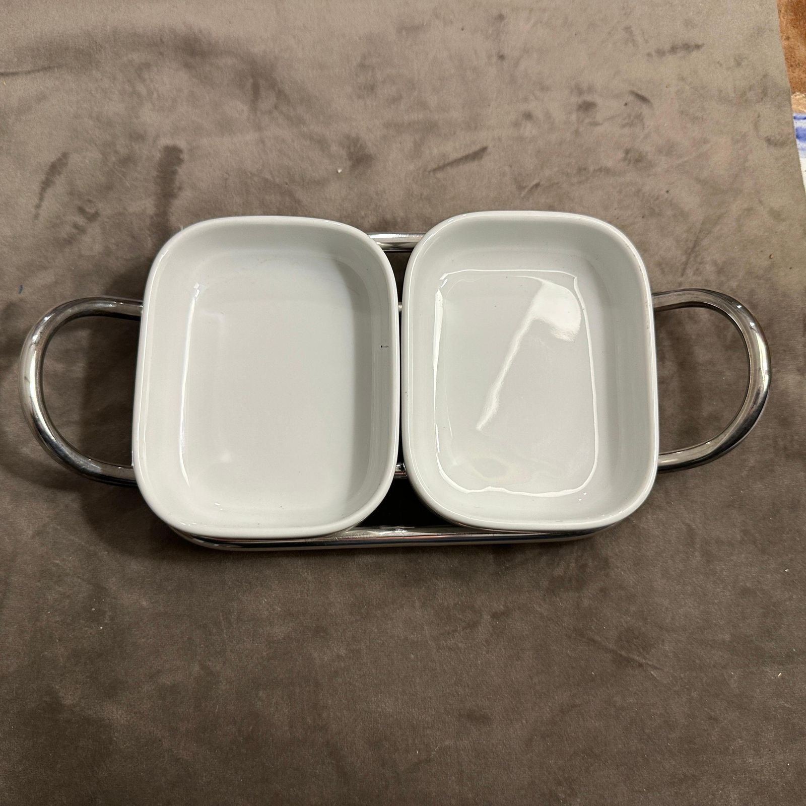 1980s Minimalist Lino Sabattini Silver Plated And Ceramic Small Appetizer Tray photo vintage