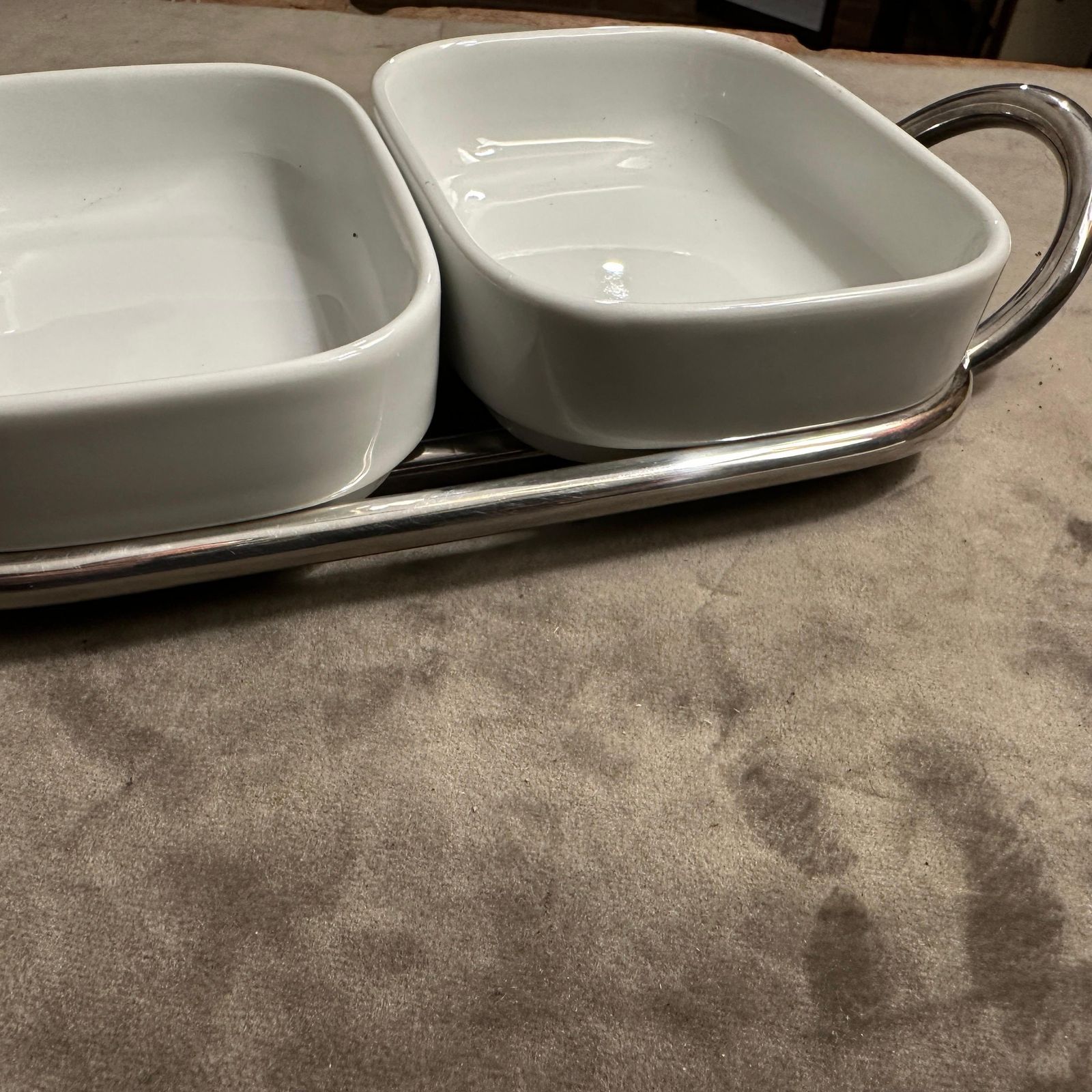 photo for sale 1980s Minimalist Lino Sabattini Silver Plated And Ceramic Small Appetizer Tray