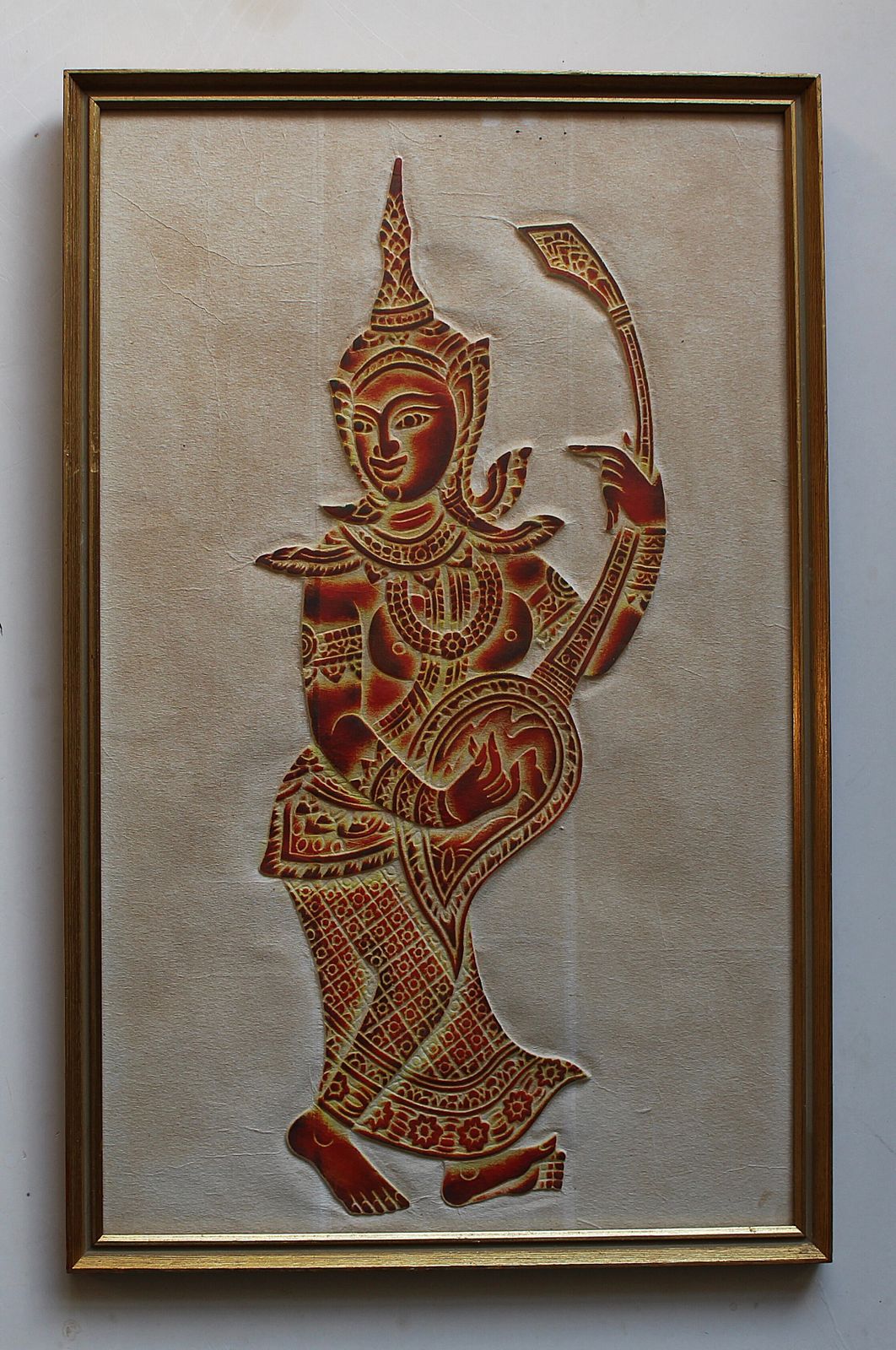 A Pair Of Framed Thai Temple Rubbing’s Of Musicians photo for sale