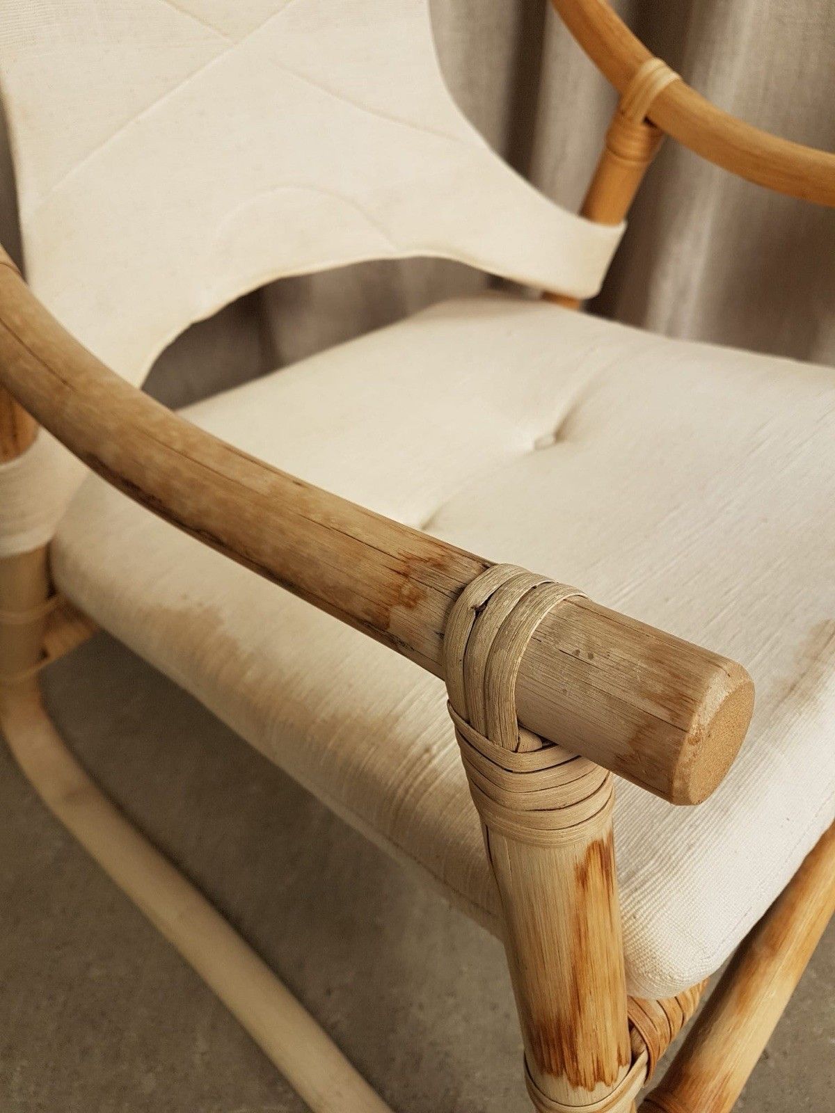 Furniture Vtg Mid Century Bamboo Sling Armchair Chair Danish Bohemian Boho Scandi R808 photo