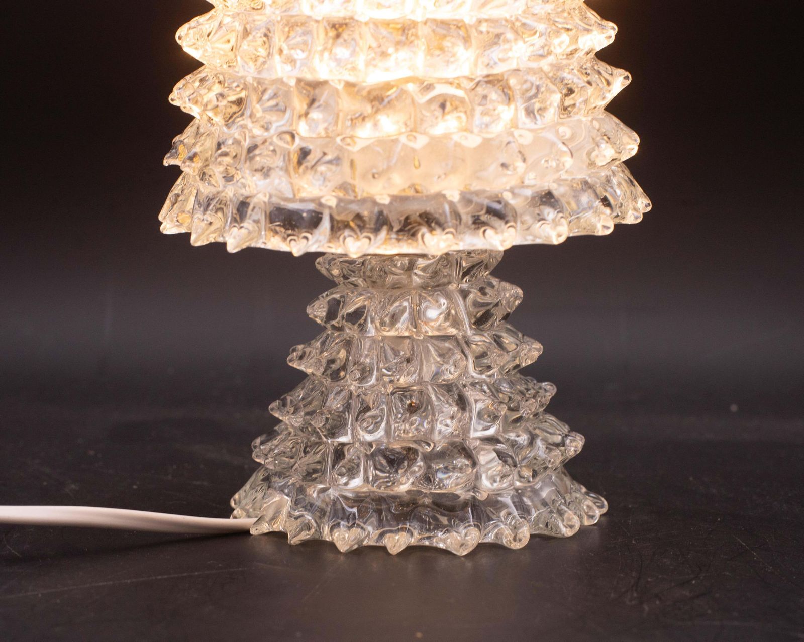 photo for sale Charming Table Lamp In Rostrato Murano Glass Vase For Barovier & Toso, 1950s