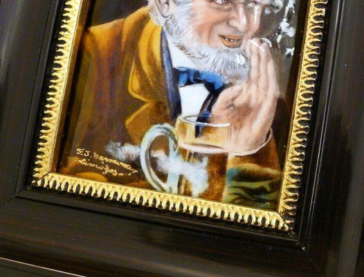 photo for sale Small Male Portrait Painting, In Limoges Enamel Painted On Copper By Carmona, Mid 20th Century