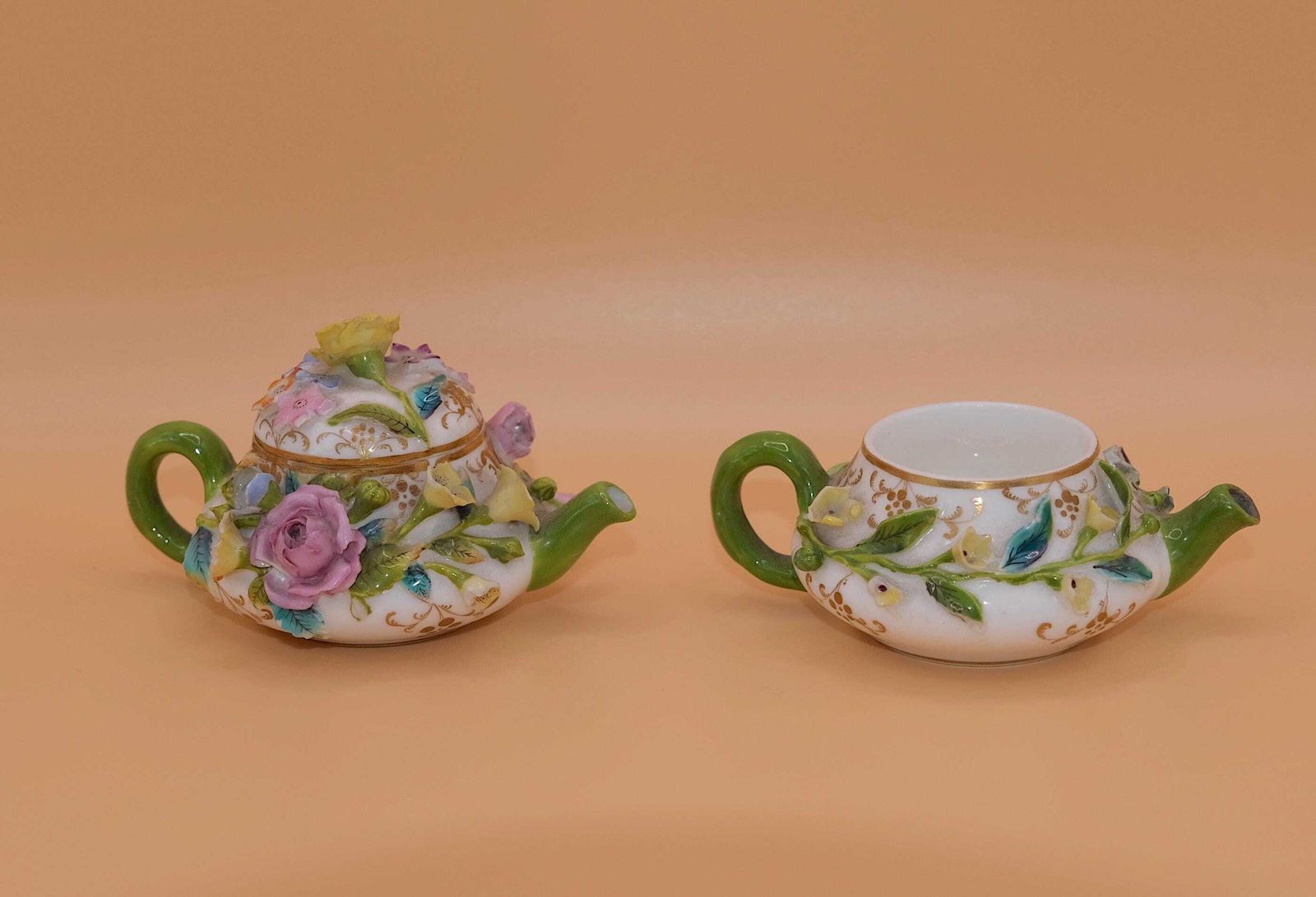 Coalbrookdale Flower Encrusted Miniature Teapot | Regency Porcelain | Circa 1830
