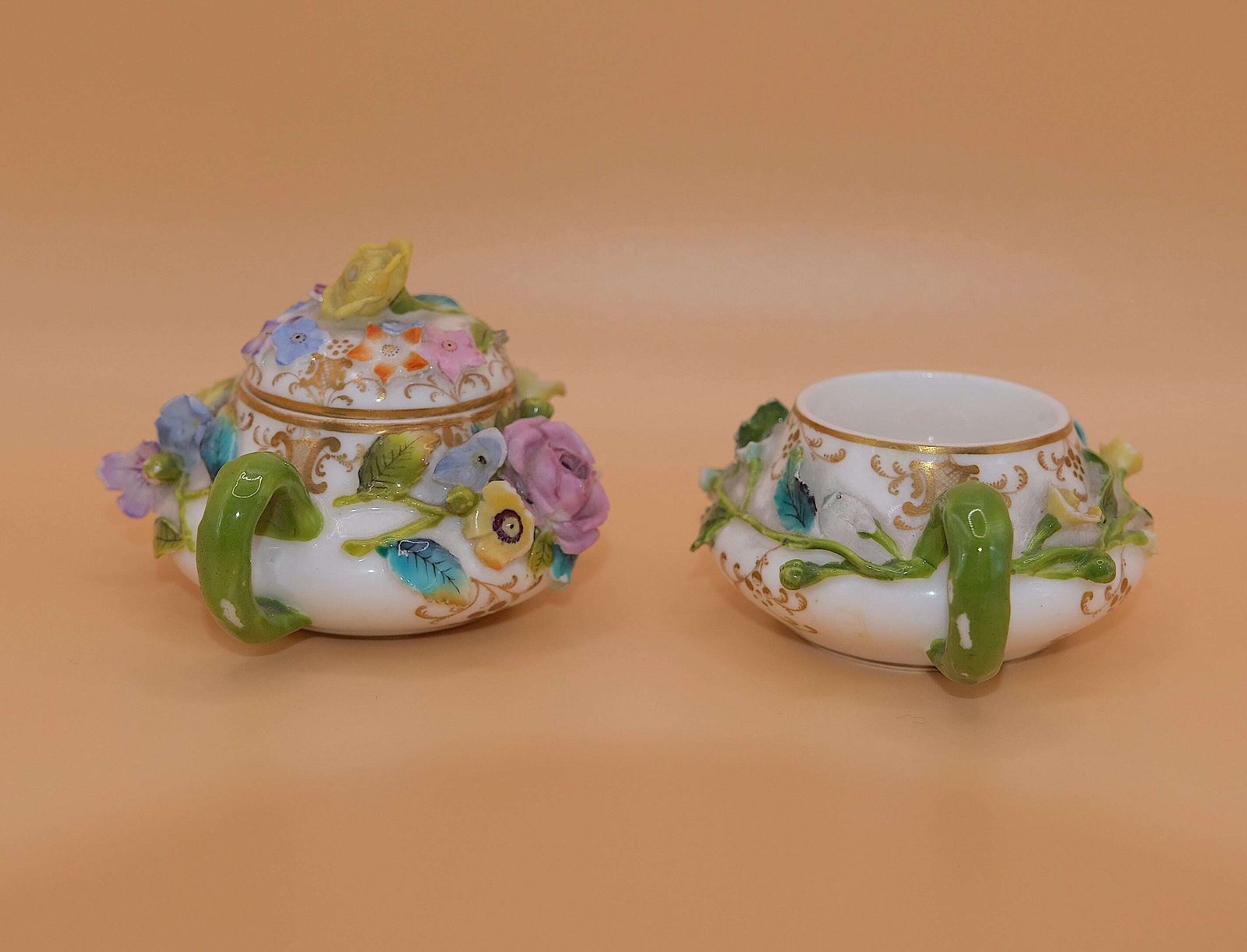 photo furniture Coalbrookdale Flower Encrusted Miniature Teapot | Regency Porcelain | Circa 1830