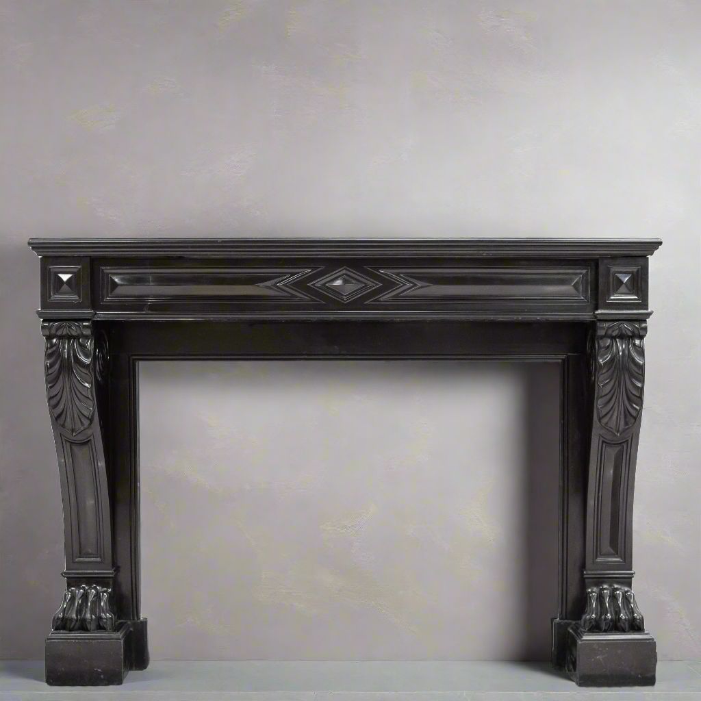 Antique Black Belgian Marble Napoleon III Style Fire Surround