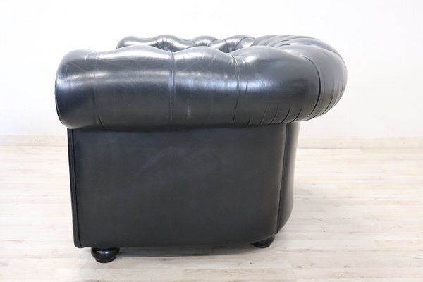 Set Of Sofa And Armchair In Black Leather, 1980s photo for sale