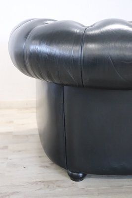 Set Of Sofa And Armchair In Black Leather, 1980s photo Furniture