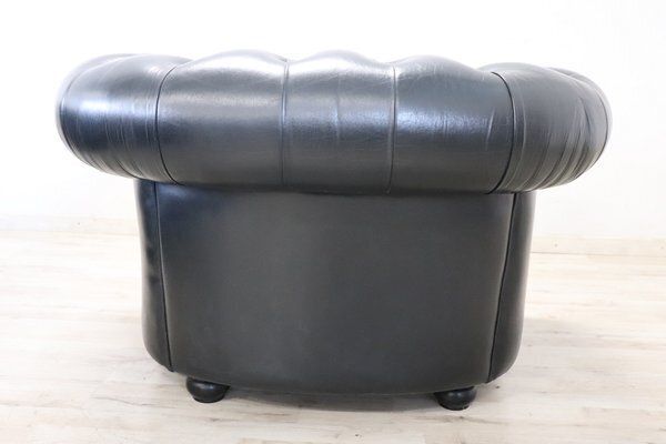 Set Of Sofa And Armchair In Black Leather, 1980s photo buy