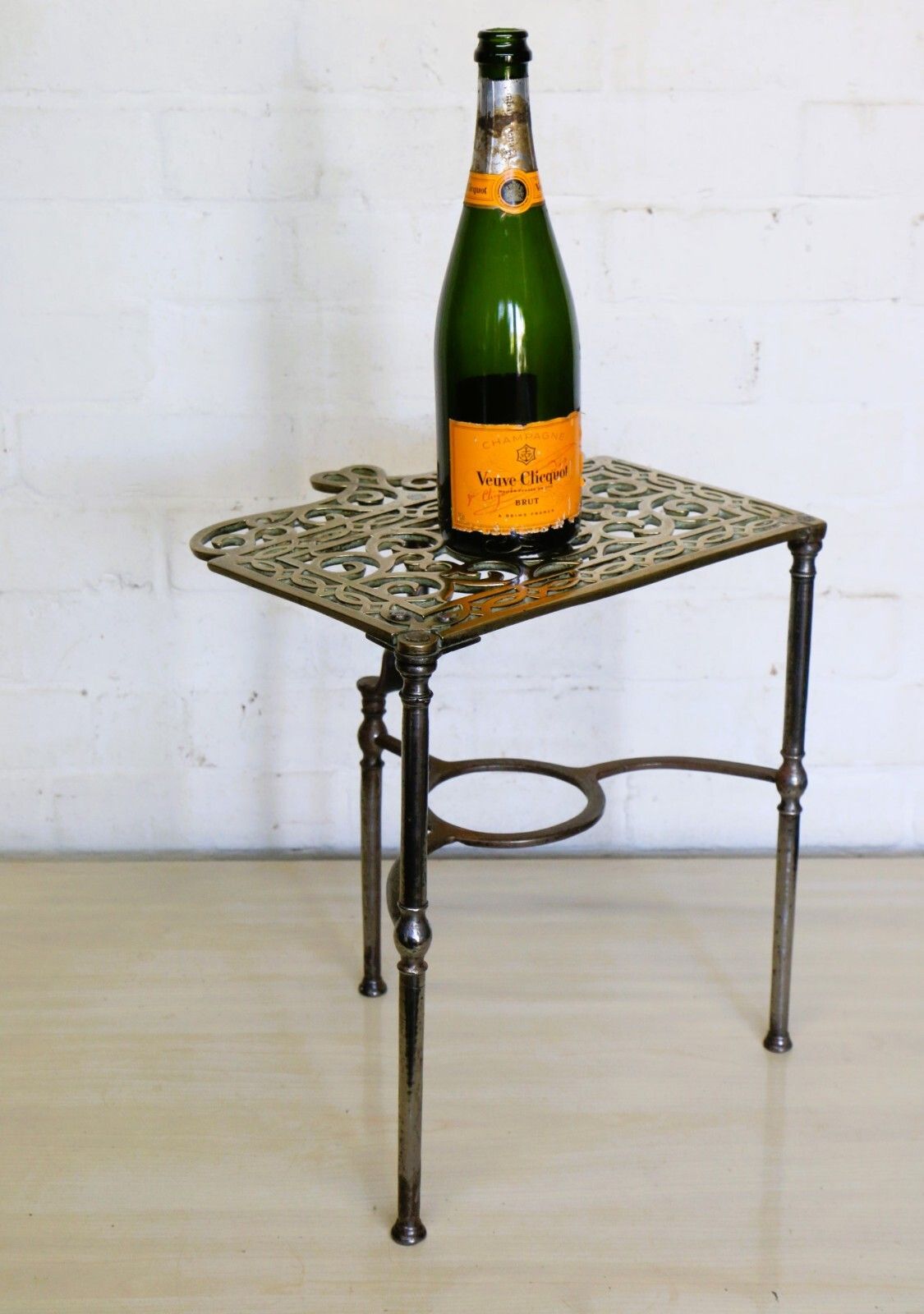 Antique Brass Footman Trivet Mid 19th Century Decorative Wrought Iron Base photo furniture