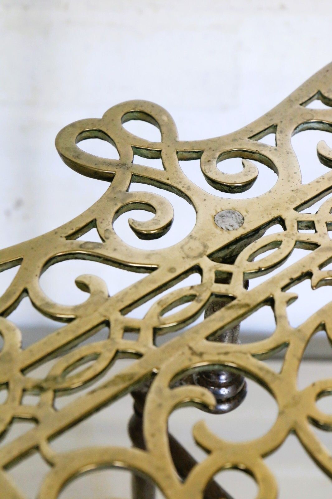 Antique Brass Footman Trivet Mid 19th Century Decorative Wrought Iron Base photo vinterior