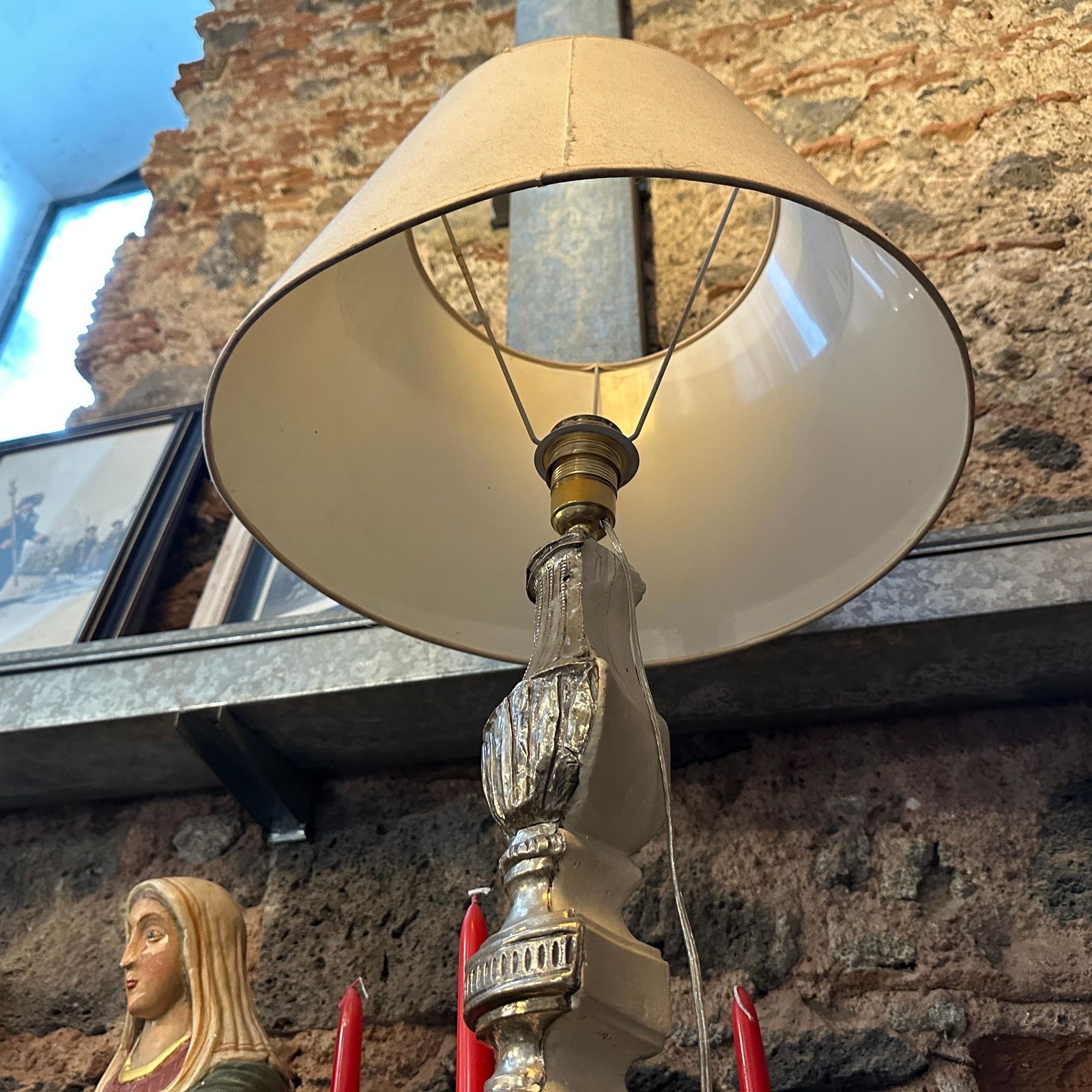 photo furniture Louis XV Wood And Metal Italian Torchere Mounted As A Table Lamp