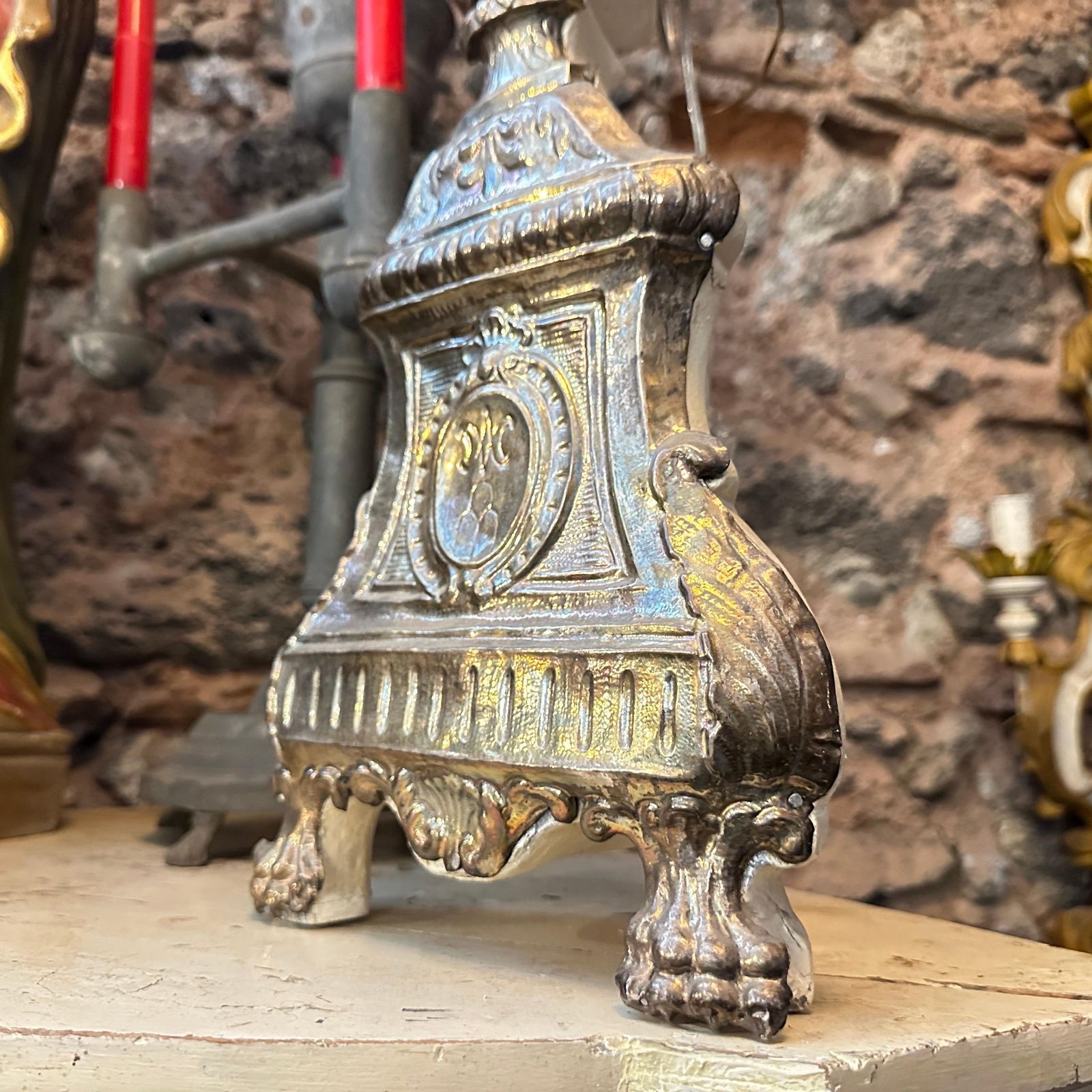 photo for sale Louis XV Wood And Metal Italian Torchere Mounted As A Table Lamp