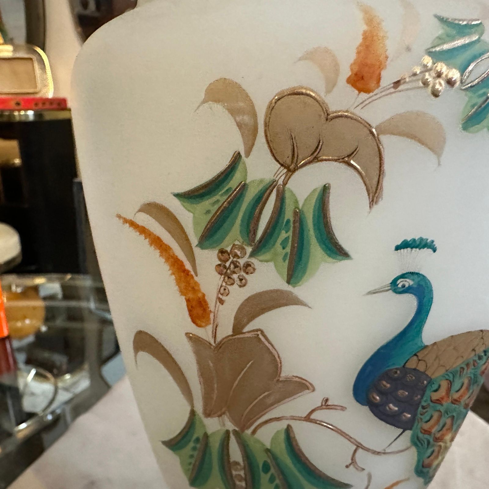 An Art Nouveau Hand Painted Opaline Glass Italian Vase photo vintage