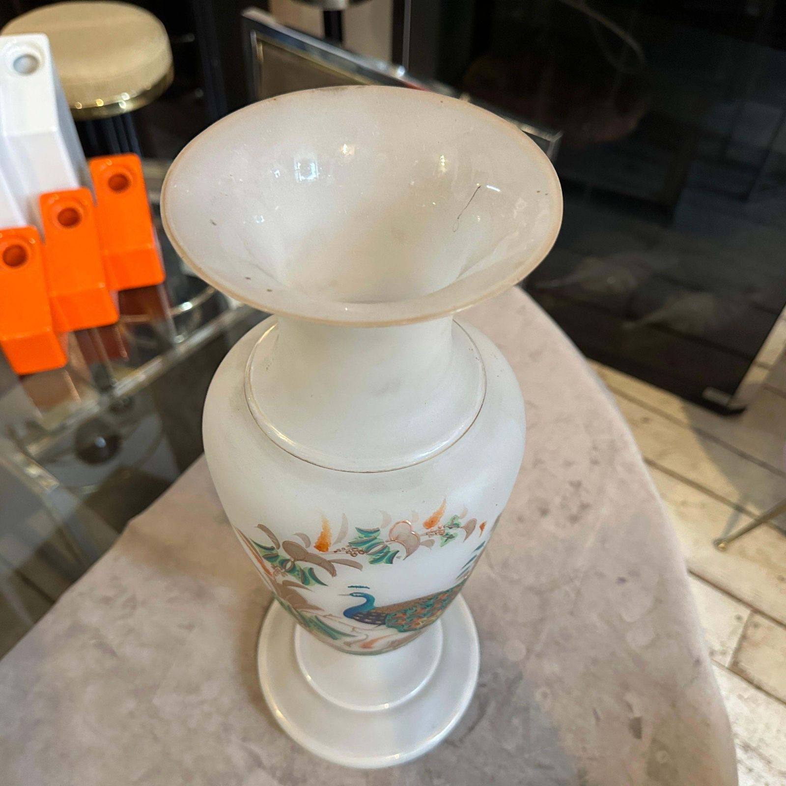 photo for sale An Art Nouveau Hand Painted Opaline Glass Italian Vase