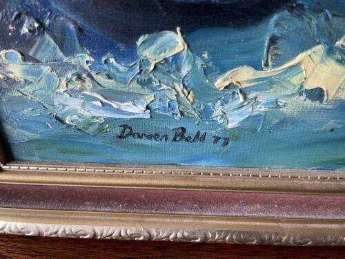 Vintage Framed Large Original Oil Painting Of Clipper Sailing Ship By Doreen Bell photo for sale