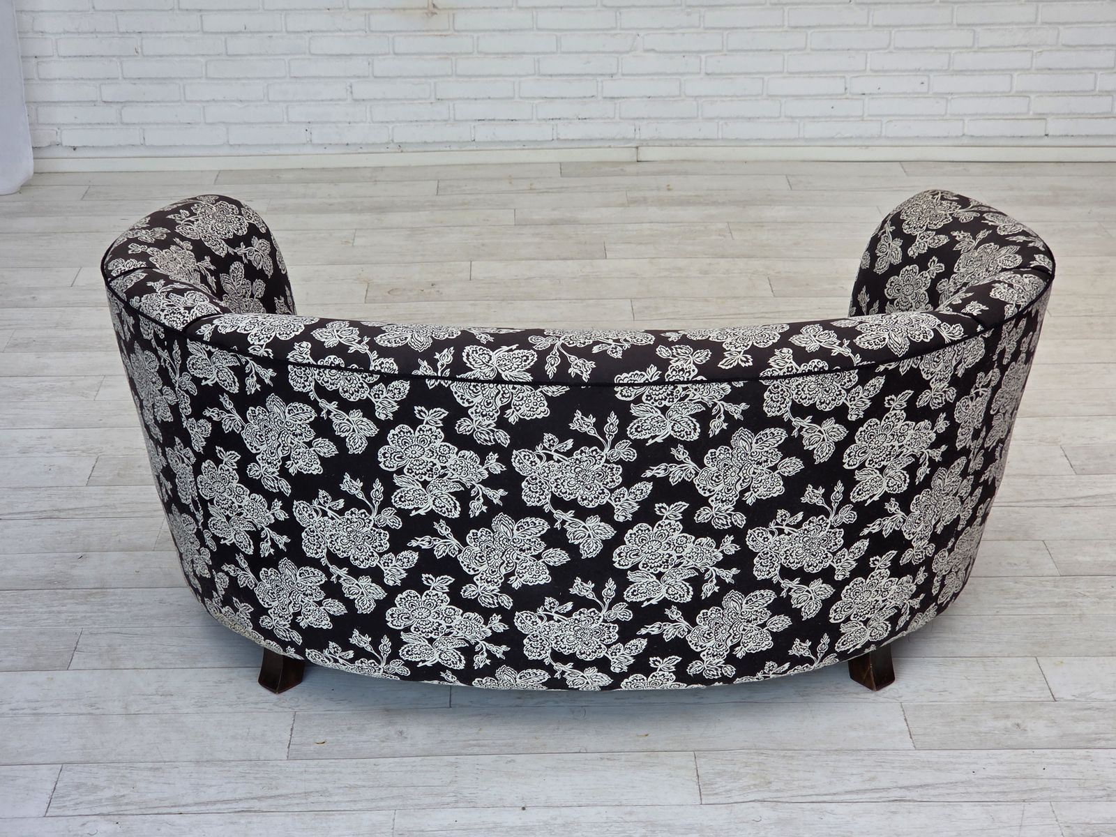 1960s, Danish 2 Seater "Banan" Sofa, Black White Fabric, Beech Wood. photo buy