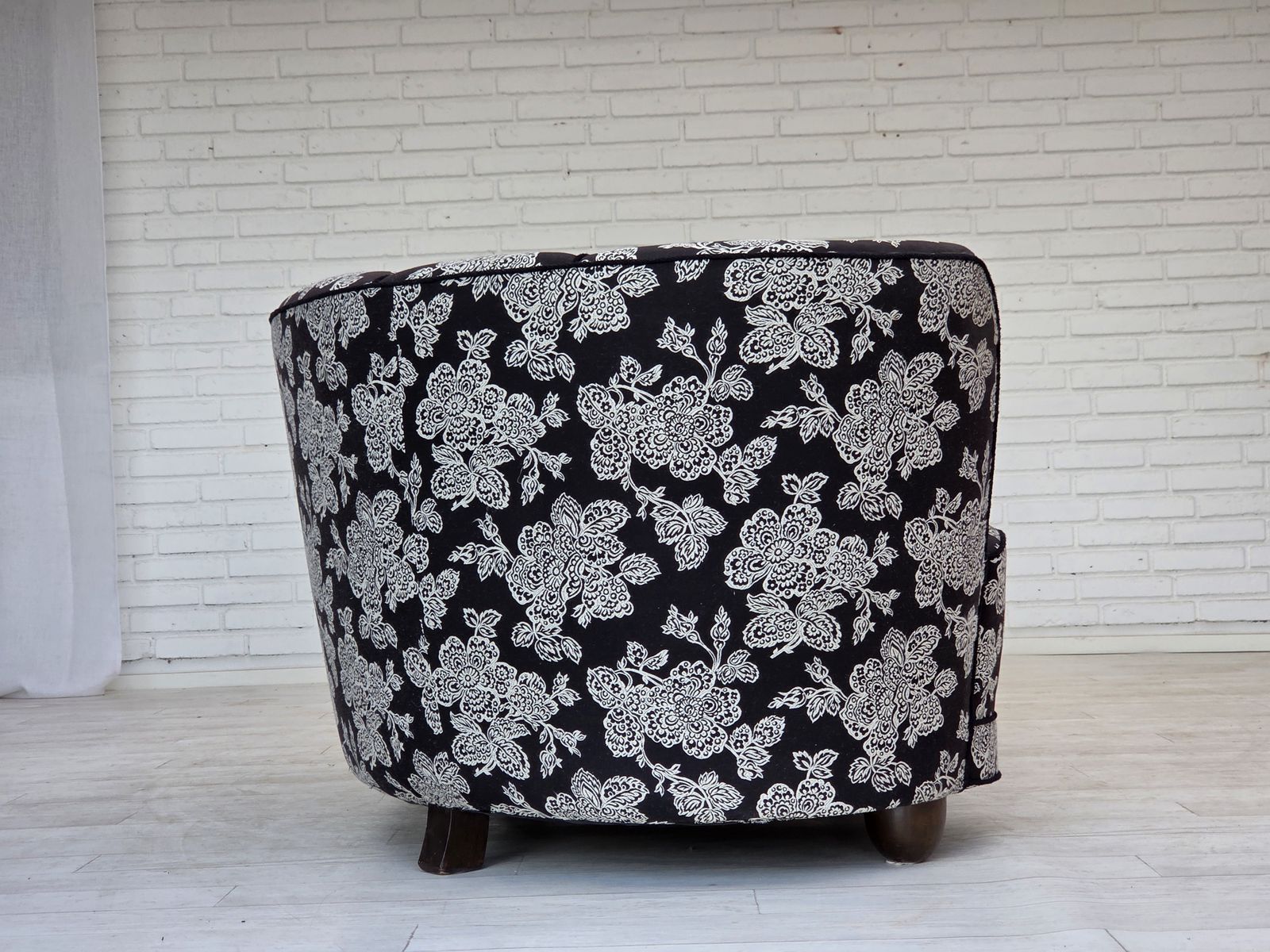 1850.0 1960s, Danish 2 Seater "Banan" Sofa, Black White Fabric, Beech Wood. photo