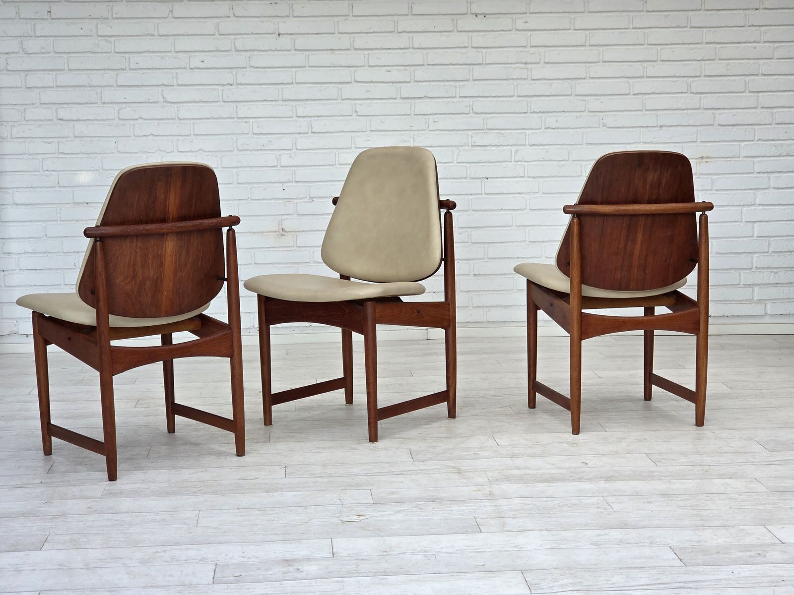 1960s, Danish Design By Arne Vodder, Set Of 3 Chairs, Teak Wood, Furniture Leather. photo 1730.0