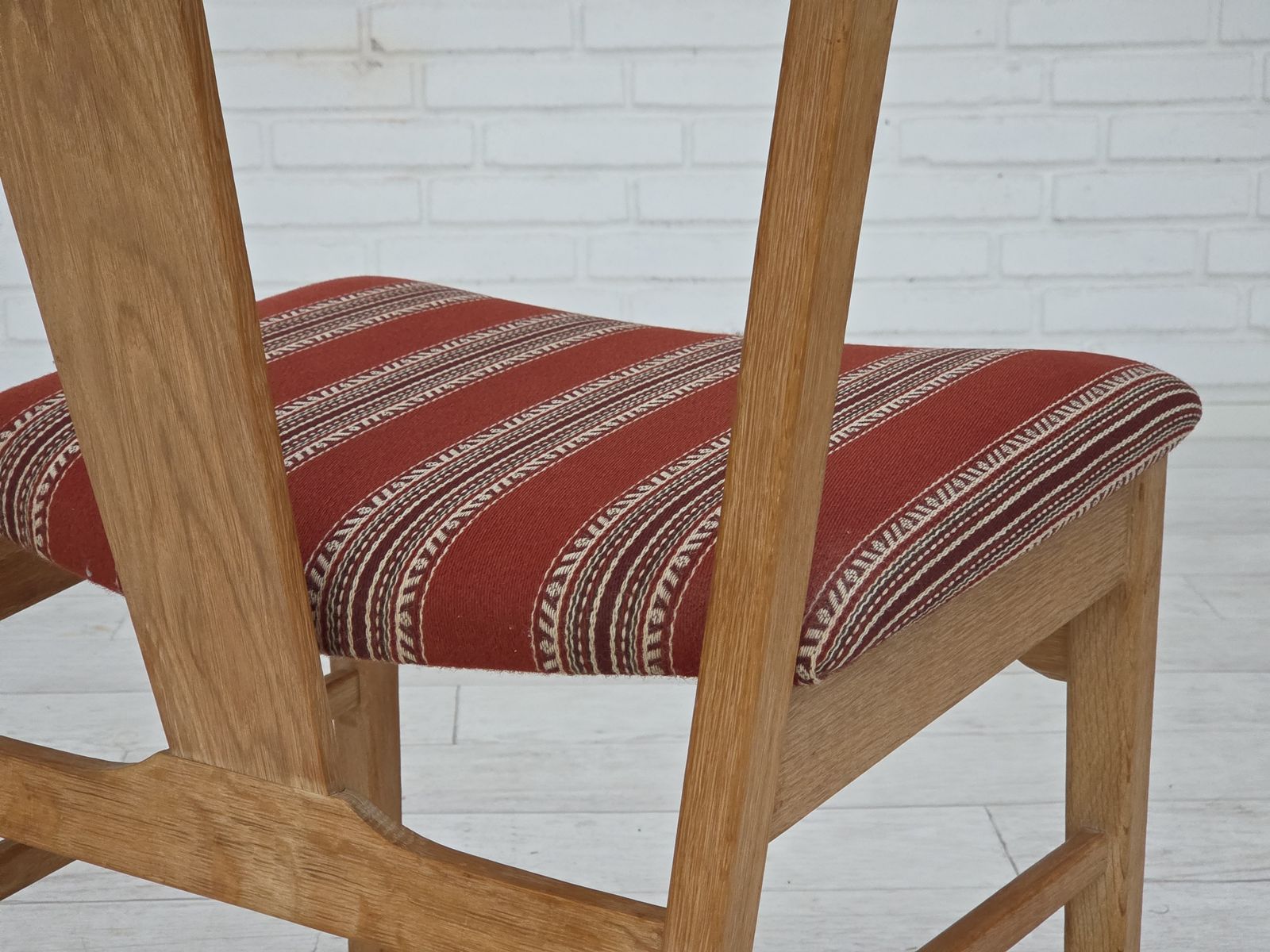 Furniture 1960s, Pair Of Danish Dining Chairs, Solid Oak Wood, Furniture Wool. photo