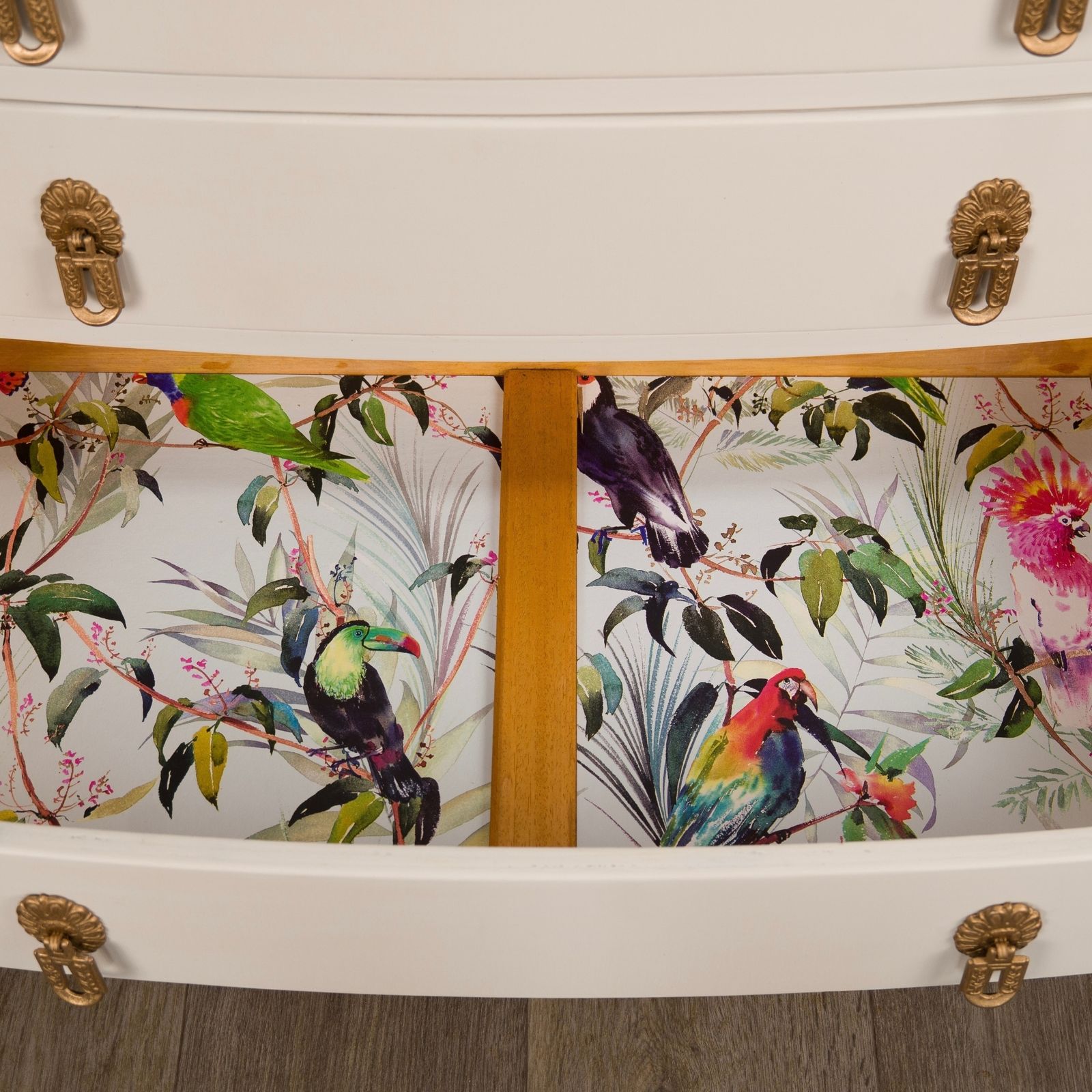 Upcycled B&E Chest Of Drawers Cream Gold photo for sale