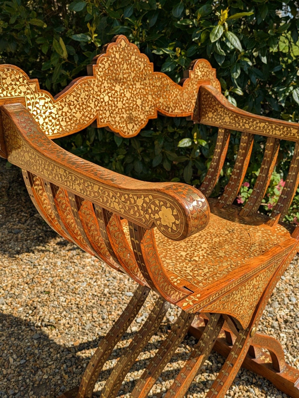Stunning 19th Century Hoshiapur Savonarola Inlaid Brass Armchair photo buy