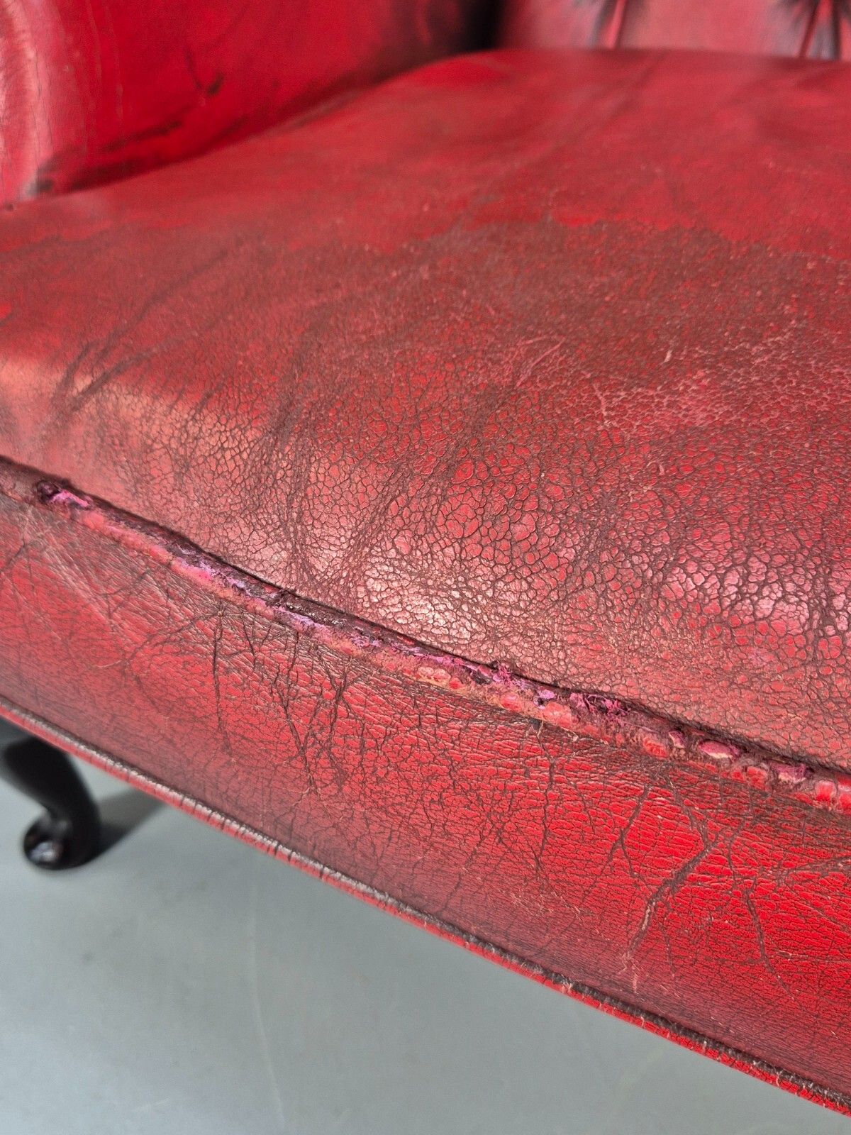 Vintage Queen Anne Red Leather Wing Back Winchester Brand 1990s  Eb9219 Vlea photo buy