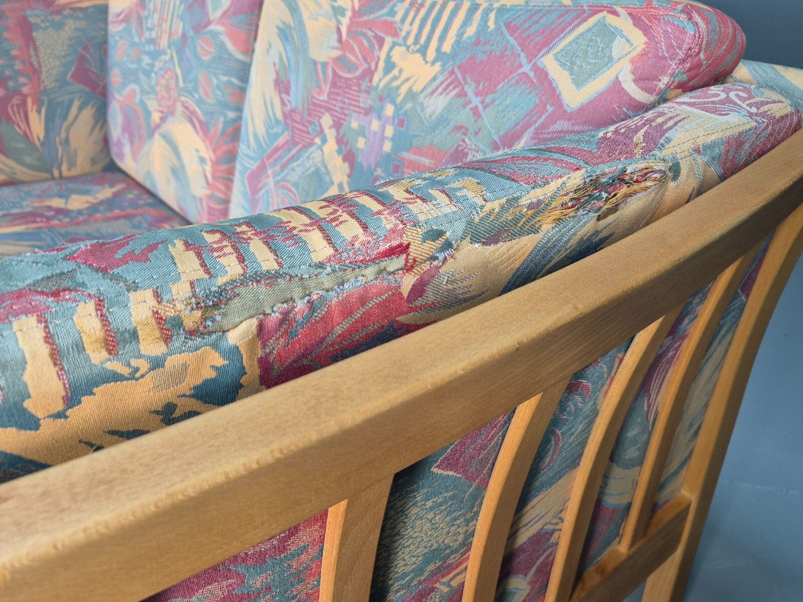 Vintage Danish 2 Seat Sofa Floral Cotton Print Stouby Beech Ends Eb9097 M2ss photo buy