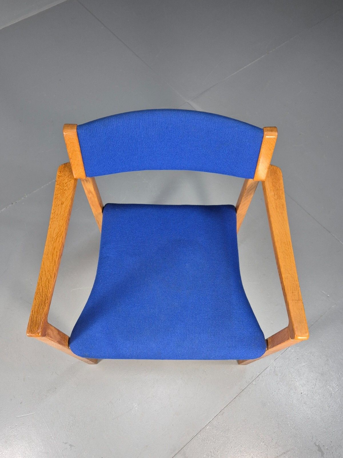 Vintage Danish Mid Century Armchair, Blue Cloth, Oak Frame 1970s Mcm Eb9381 Mdin photo for sale