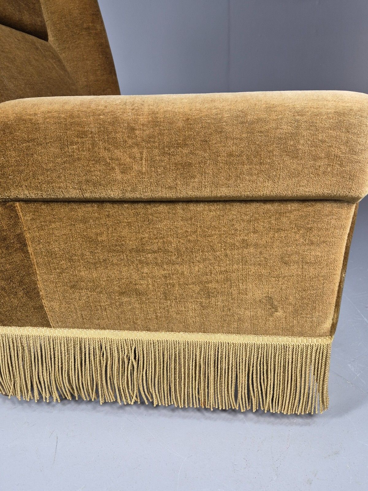 300.0 Vintage Danish Mid Century Lounge Chair Green Velour And Tassels Mcm Eb9041 Mnor photo