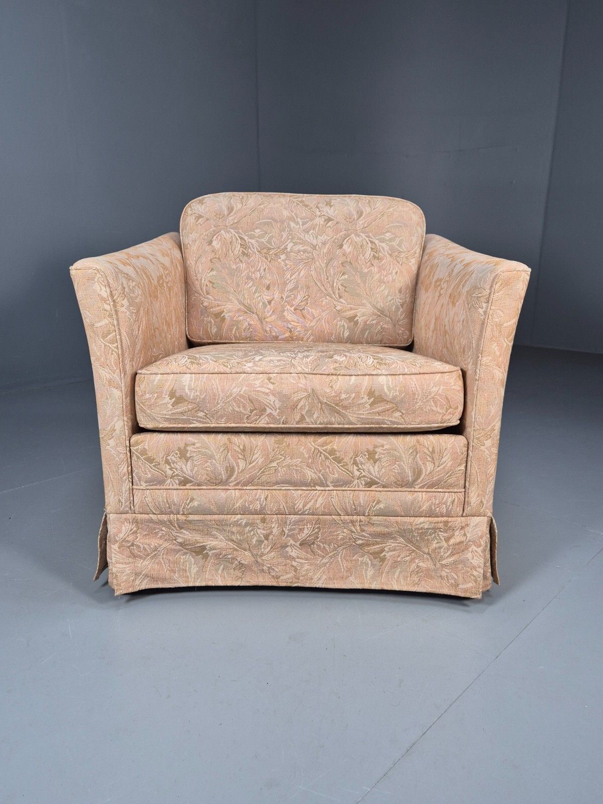 Vintage Danish Lounge Chair Peach Floral Upholstery 1970s Retro Eb8974 Vclo photo for sale