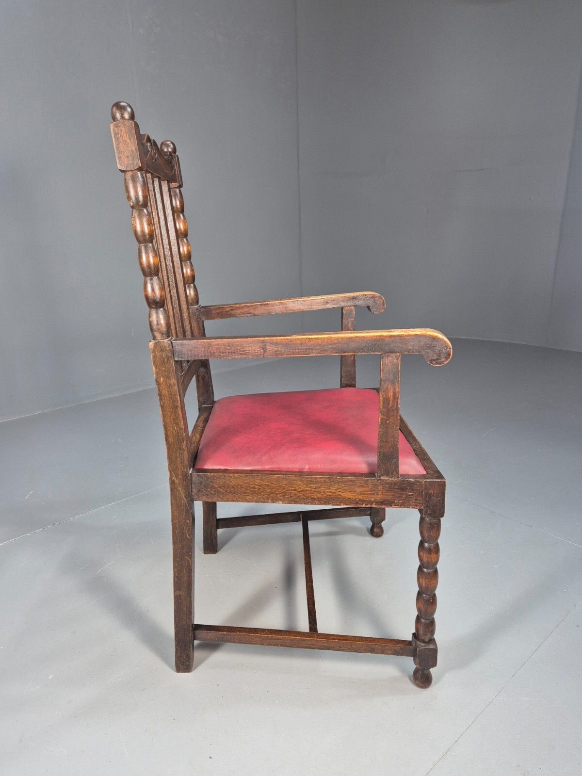 Vintage Elbow Chair Red Vinyl Oak Frame 1920s Antique Eb9134 Vdin photo Furniture