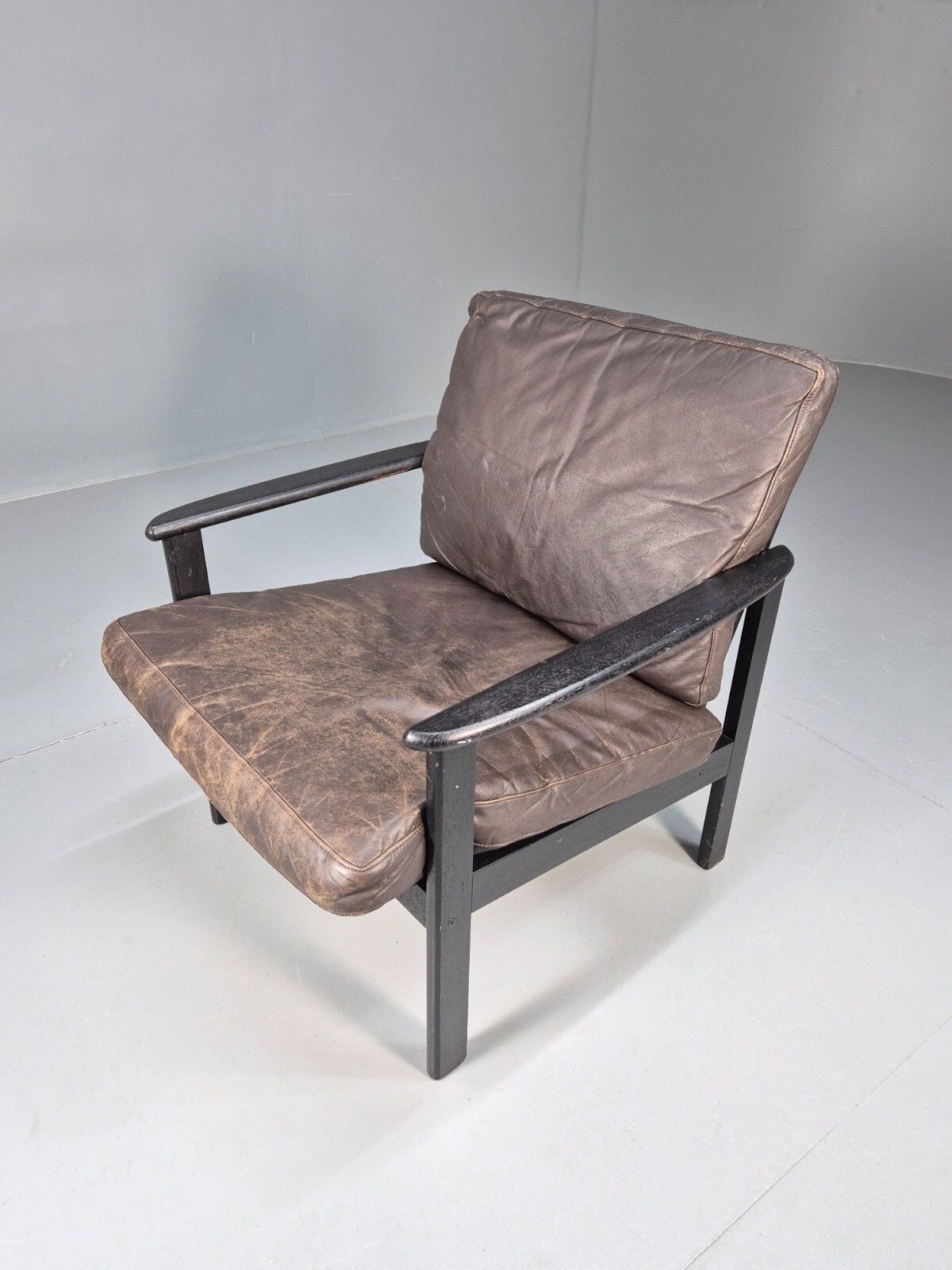 Vintage Danish Lounge Chair Brown Leather Beech Frame 1960s Retro Eb8965 Mnor photo for sale