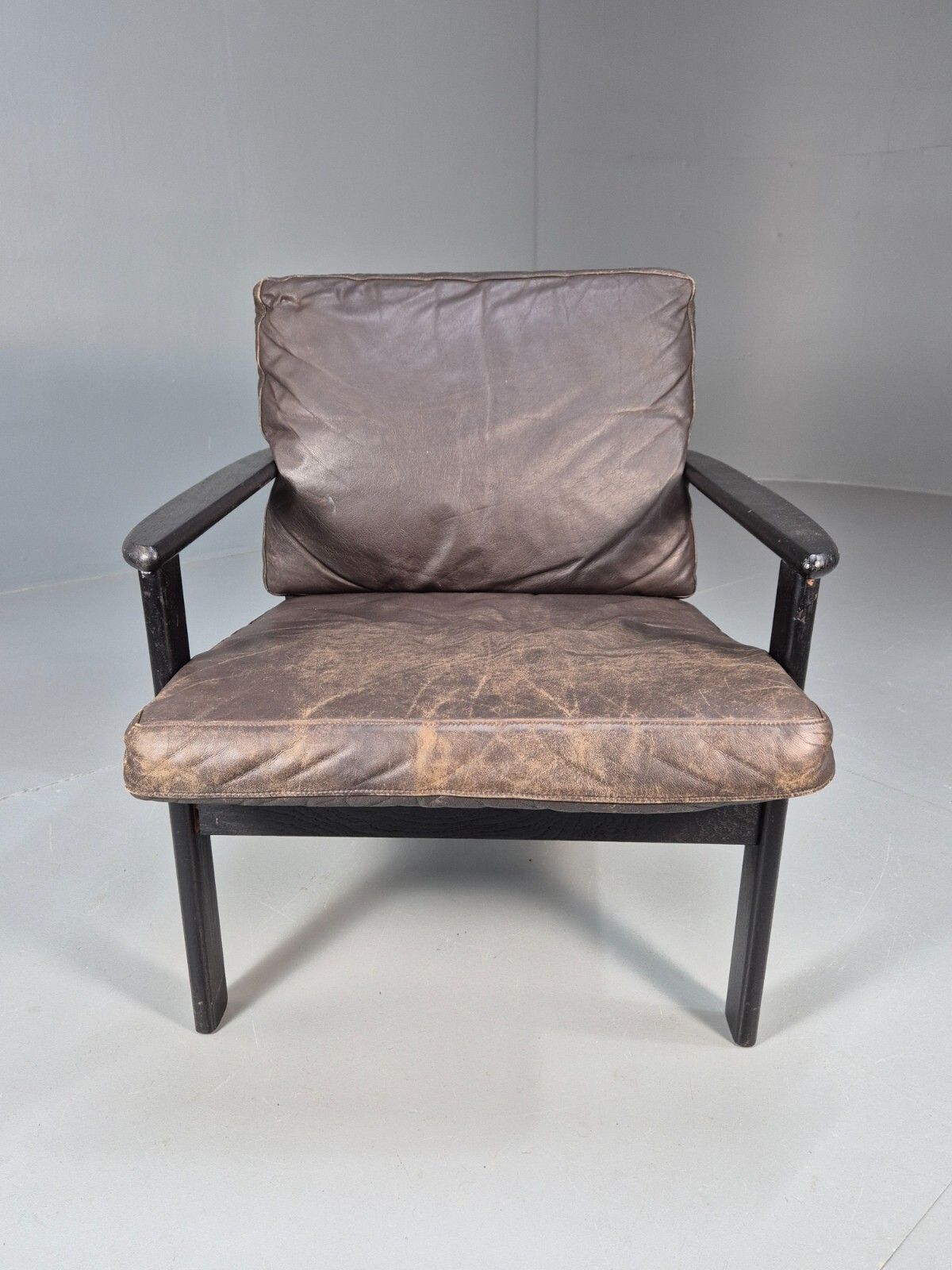 Vintage Danish Lounge Chair Brown Leather Beech Frame 1960s Retro Eb8965 Mnor photo Furniture