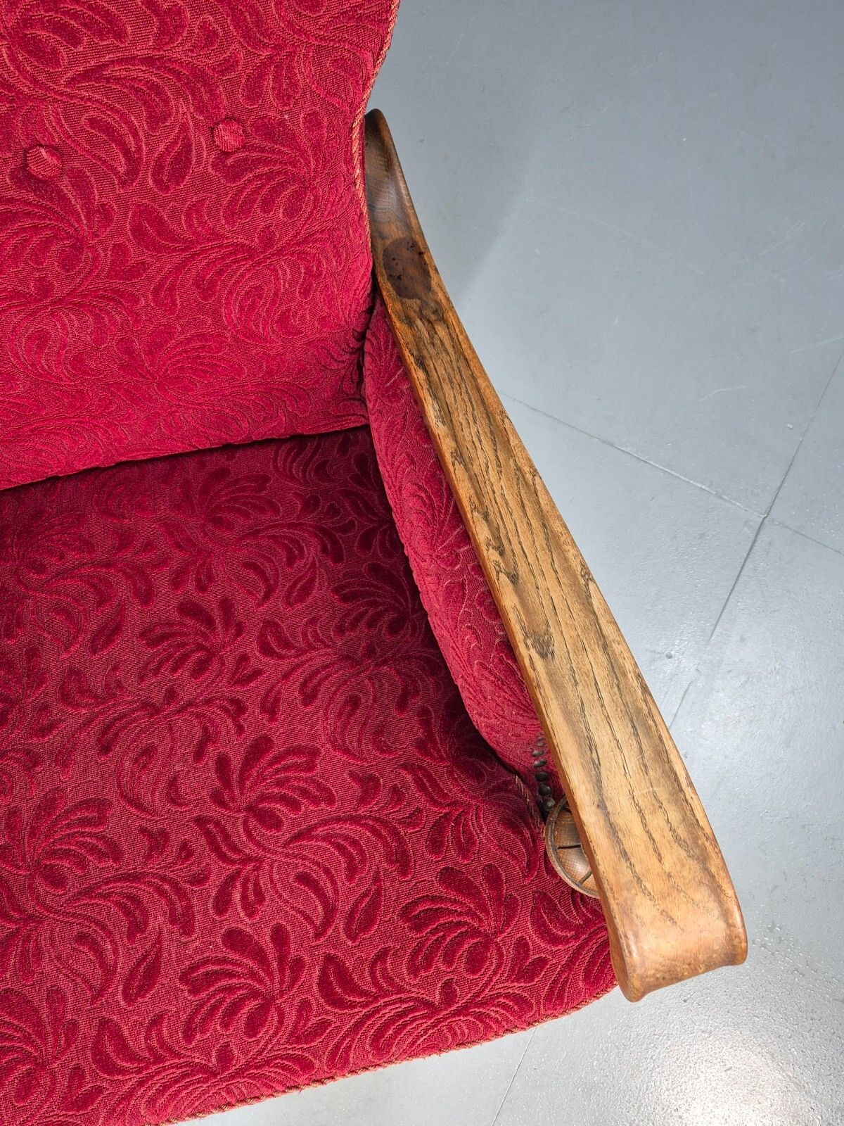 Vintage Danish Lounge Chair Red Moquette Oak Frame 1940s Retro  Eb8937 Vclo photo vinterior