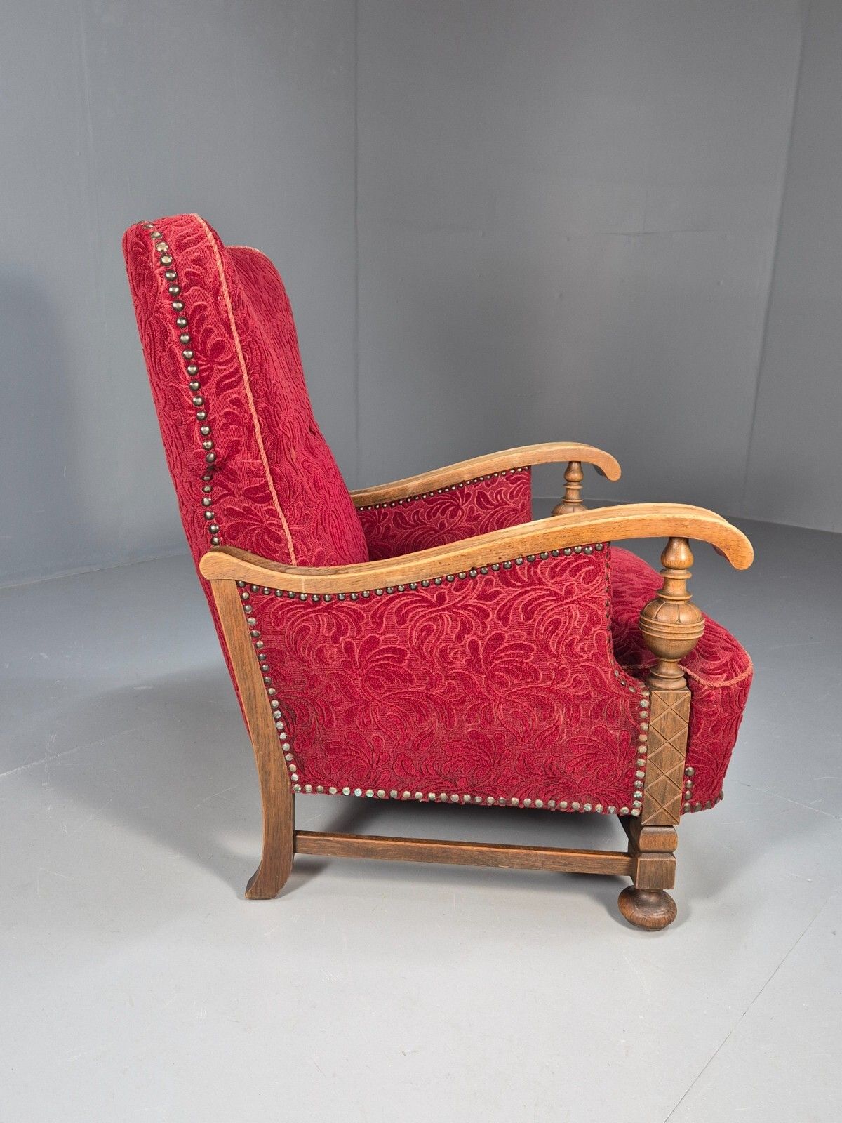 Furniture Vintage Danish Lounge Chair Red Moquette Oak Frame 1940s Retro  Eb8937 Vclo photo