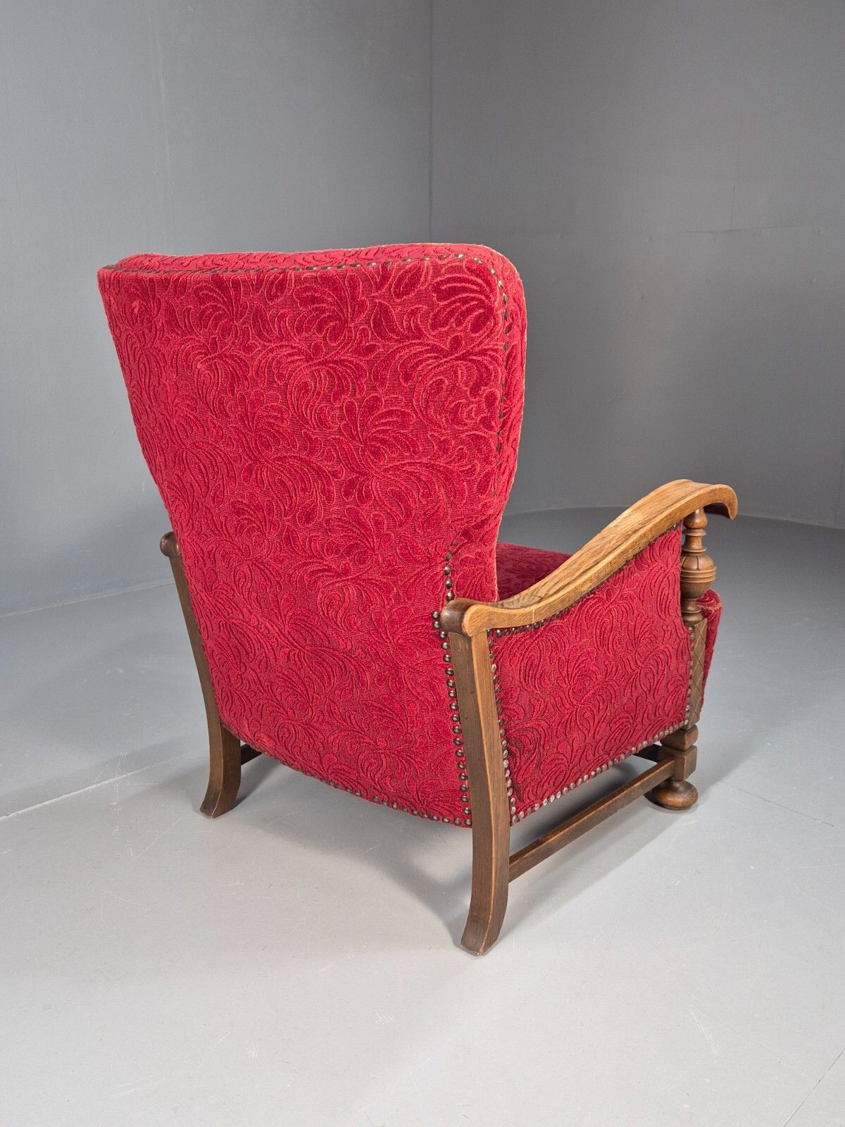 275.0 Vintage Danish Lounge Chair Red Moquette Oak Frame 1940s Retro  Eb8937 Vclo photo