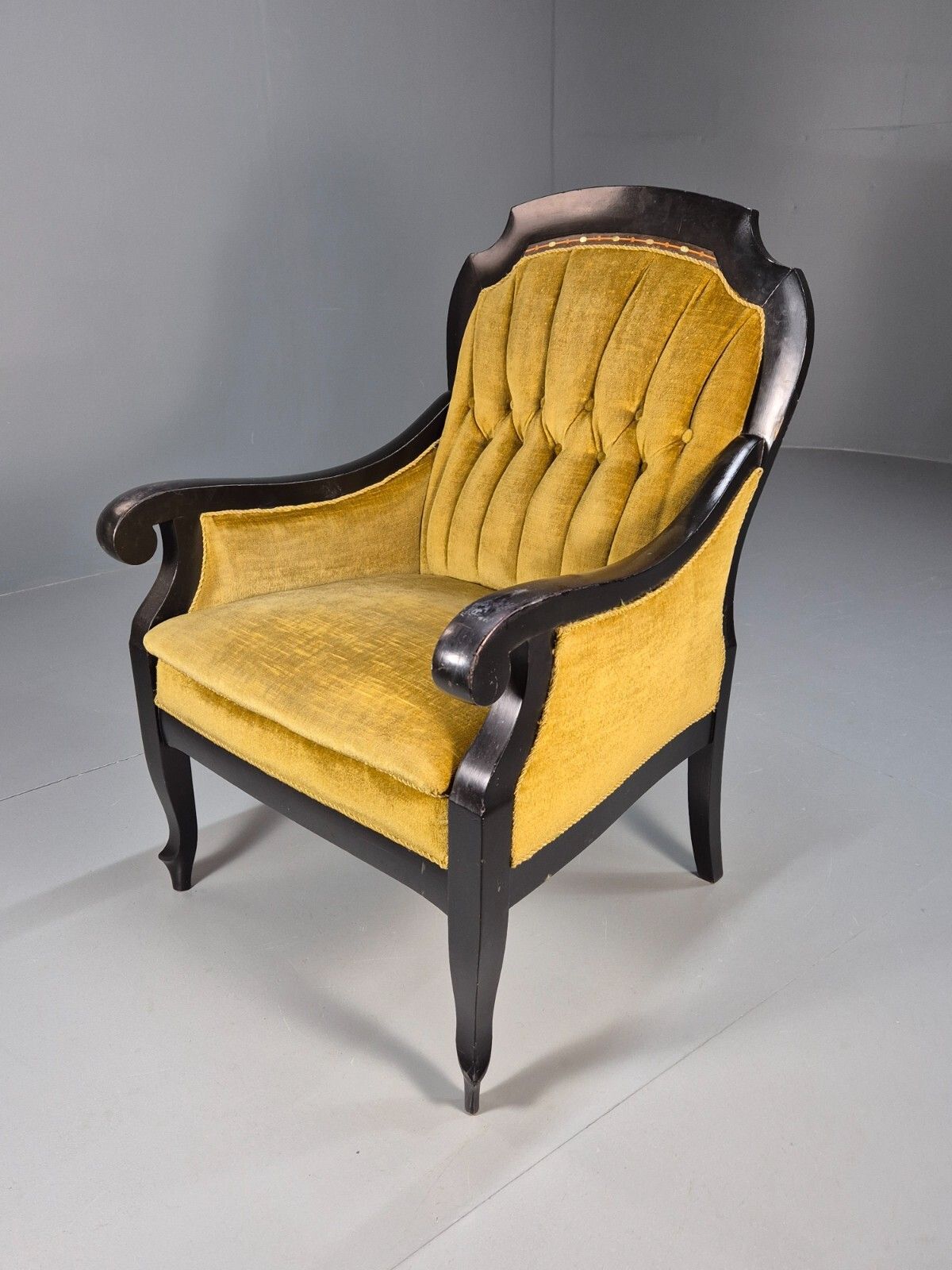 Vintage Danish Lounge Chair Gold Velour Wood Frame Empire Style Eb8933 Vclo