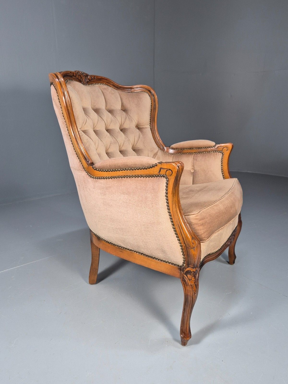 Vintage Danish Lounge Chair Beige Velour Beech Antique French Style Eb8930 Vclo photo buy