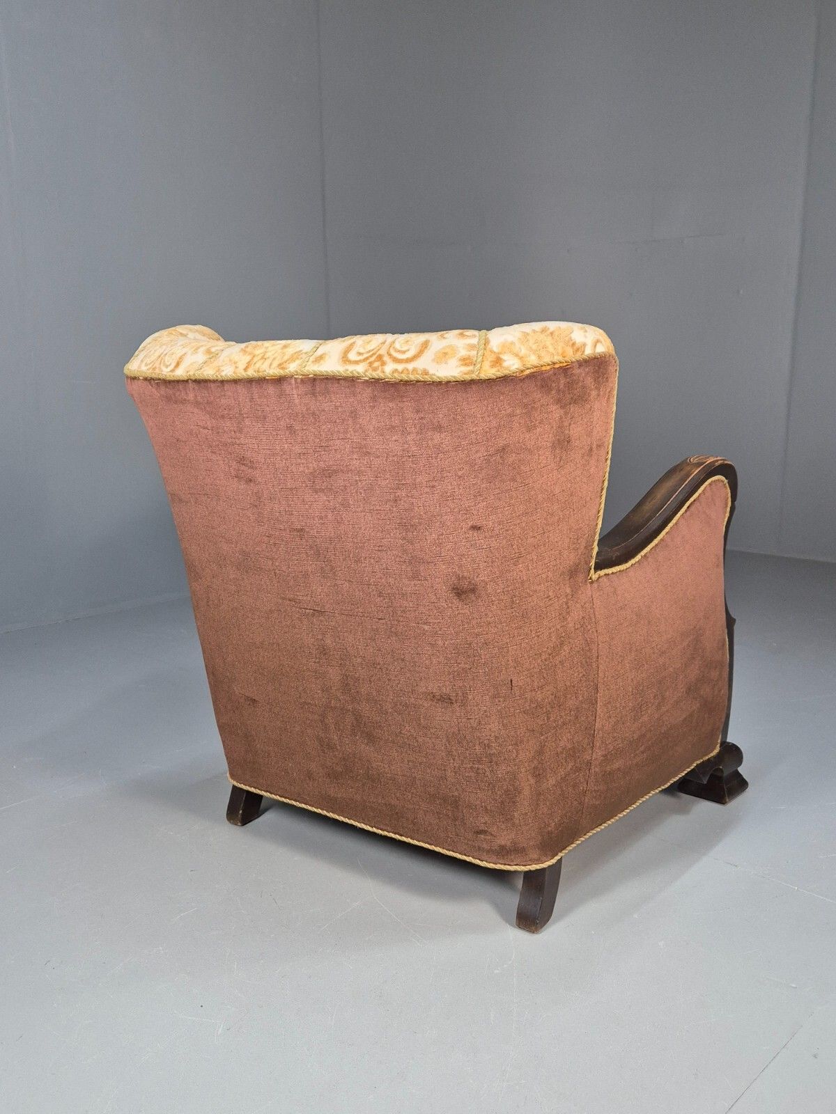 350.0 Vintage Danish Lounge Chair Oranges And Browns Carved Wood 1950s  Eb8931 Vclo photo