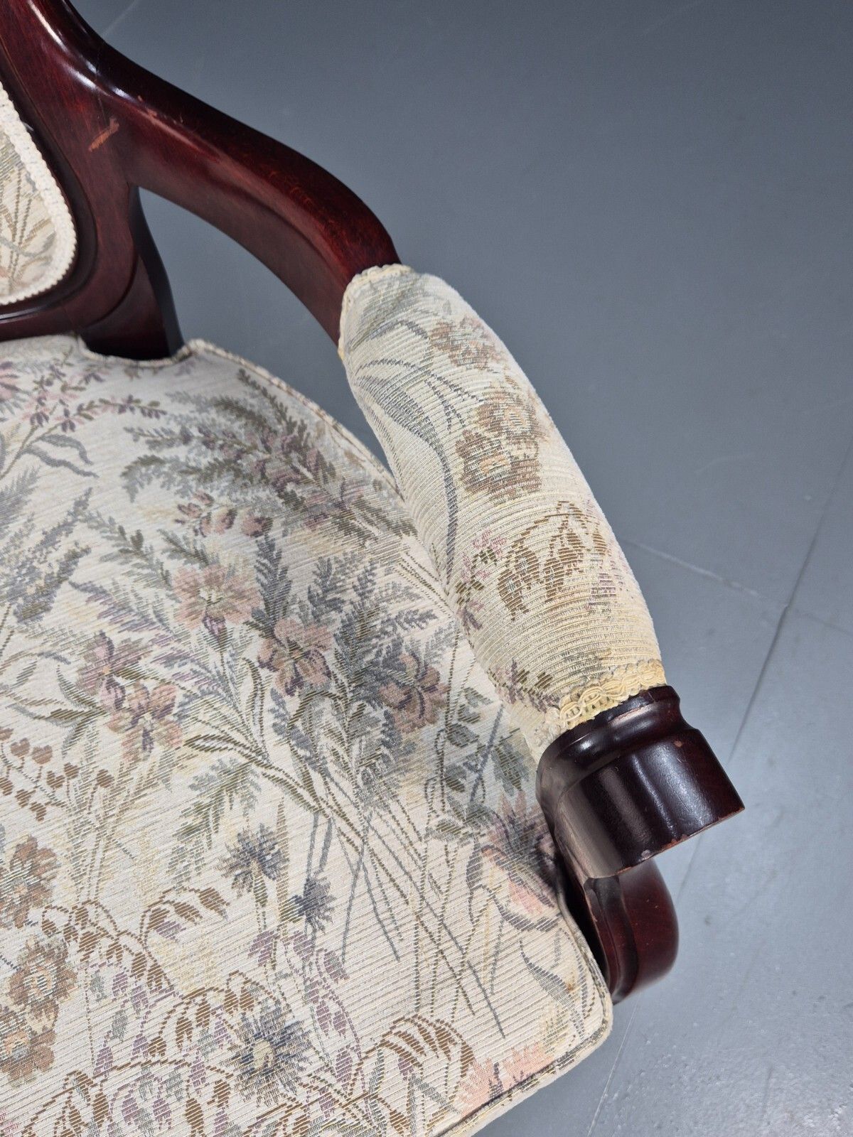 Vintrage Danish Lounge Chair Floral Cotton Antique French Style Eb8927 Vclo photo Furniture