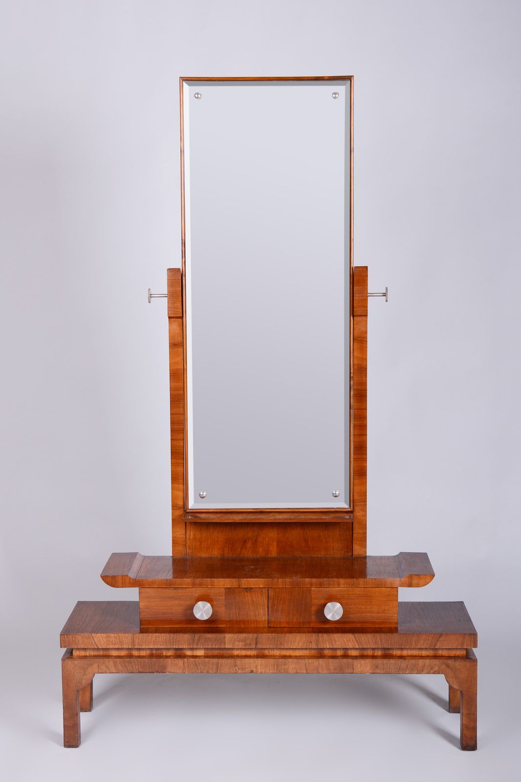 Restored Art Deco Dressing Mirror, Walnut, Nickel, Glass, Czech, 1920s photo furniture