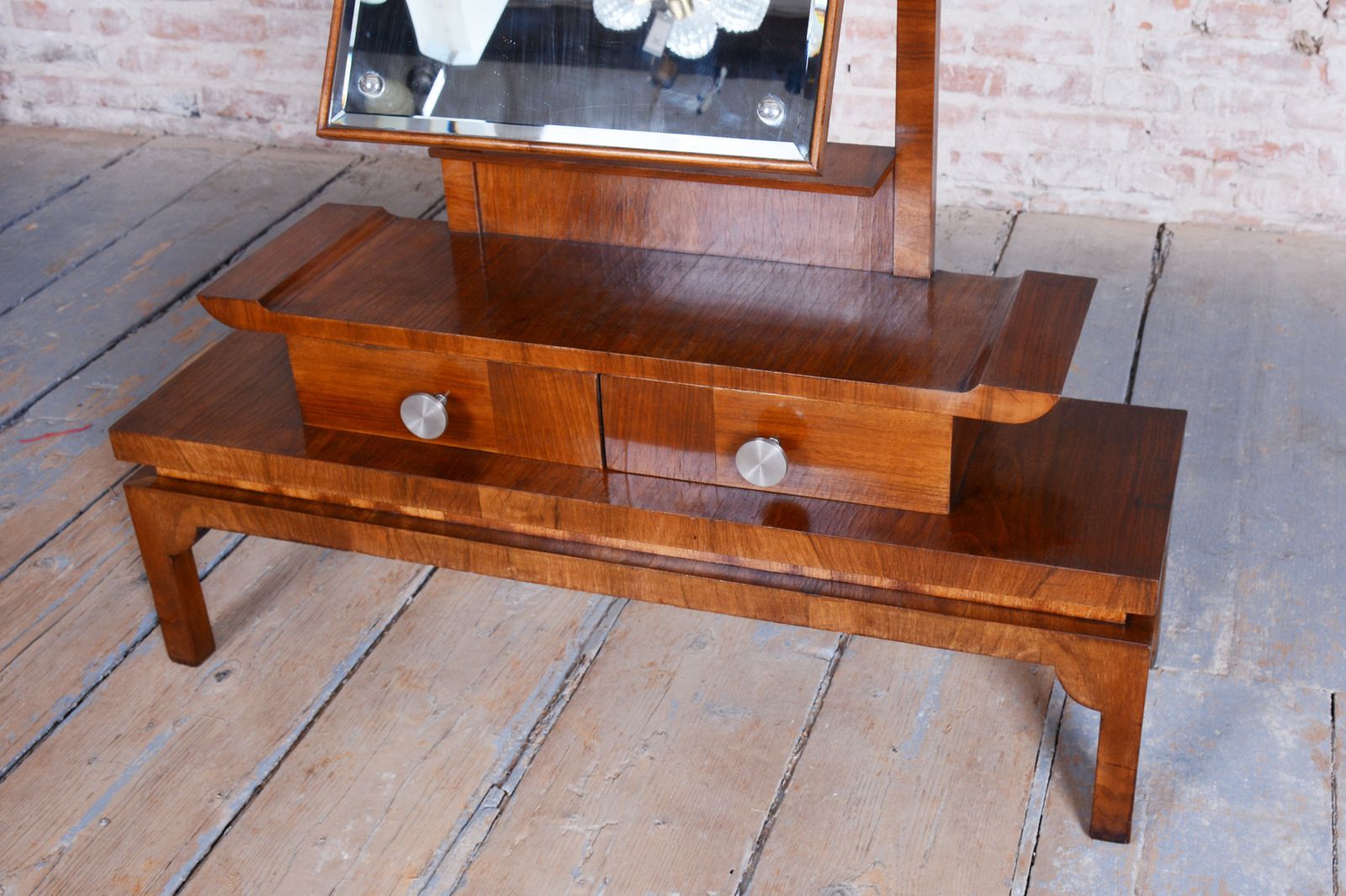 photo furniture Restored Art Deco Dressing Mirror, Walnut, Nickel, Glass, Czech, 1920s