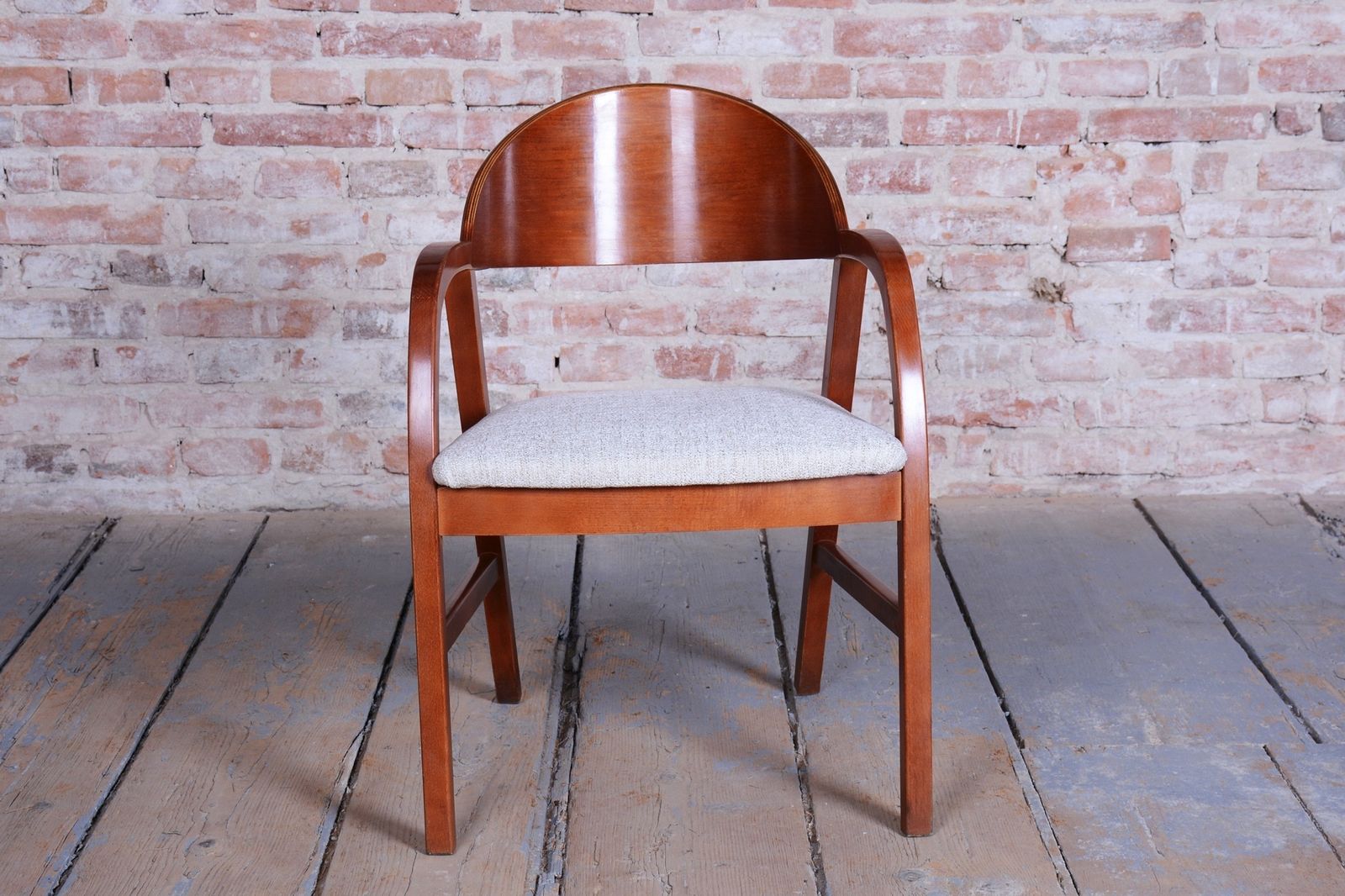 photo buy Pair Of Restored Mid Century Armchairs, Reupholstered, Cherry Wood, Czech, 1970s