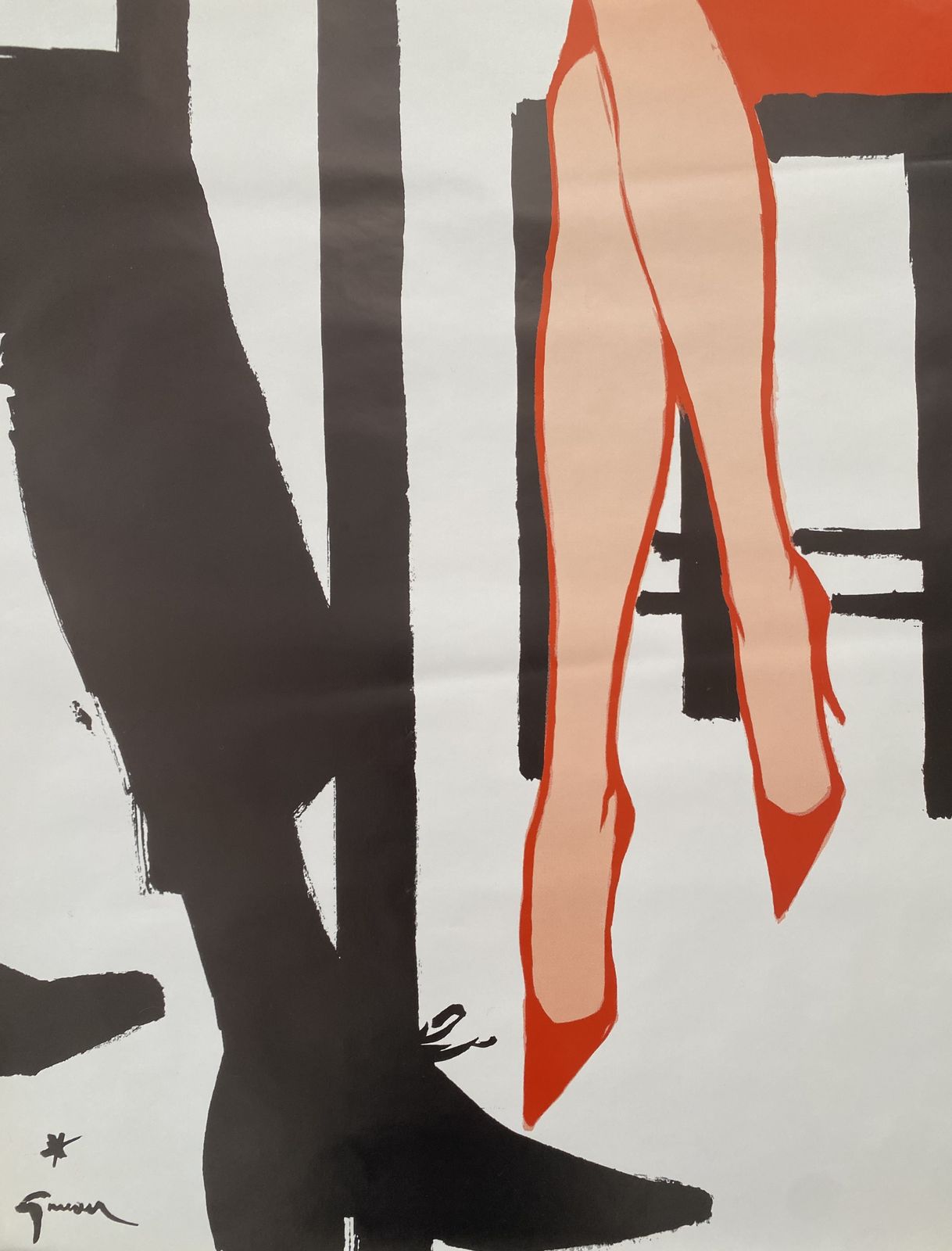 photo for sale Rene Gruau, C.A. 1970s   Calze Ortalion   Original Advertising Vintage Poster Printed In Offset Lithography   Cm 140 X 100   In 55,1 X 39,4