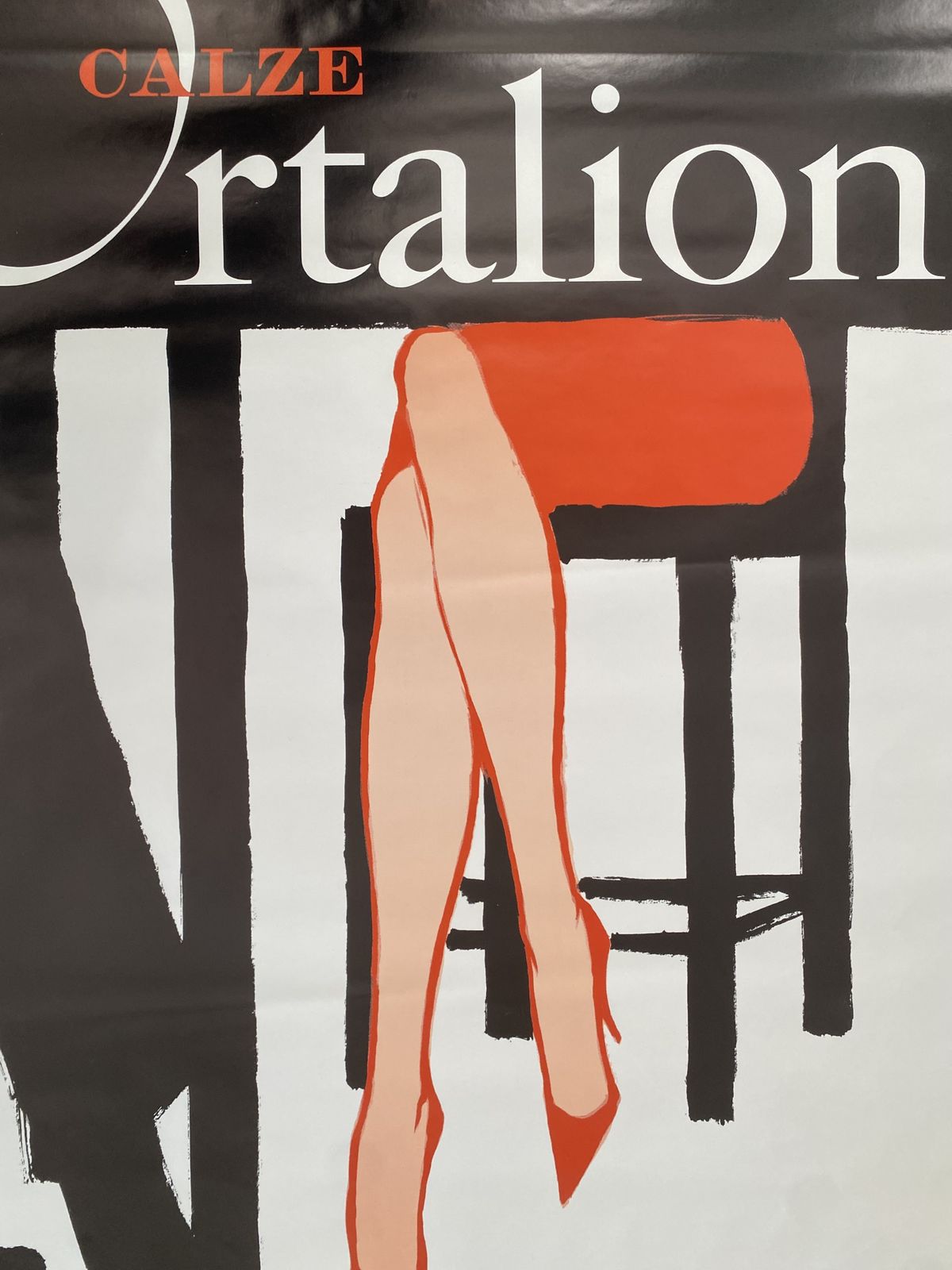 photo vinterior Rene Gruau, C.A. 1970s   Calze Ortalion   Original Advertising Vintage Poster Printed In Offset Lithography   Cm 140 X 100   In 55,1 X 39,4