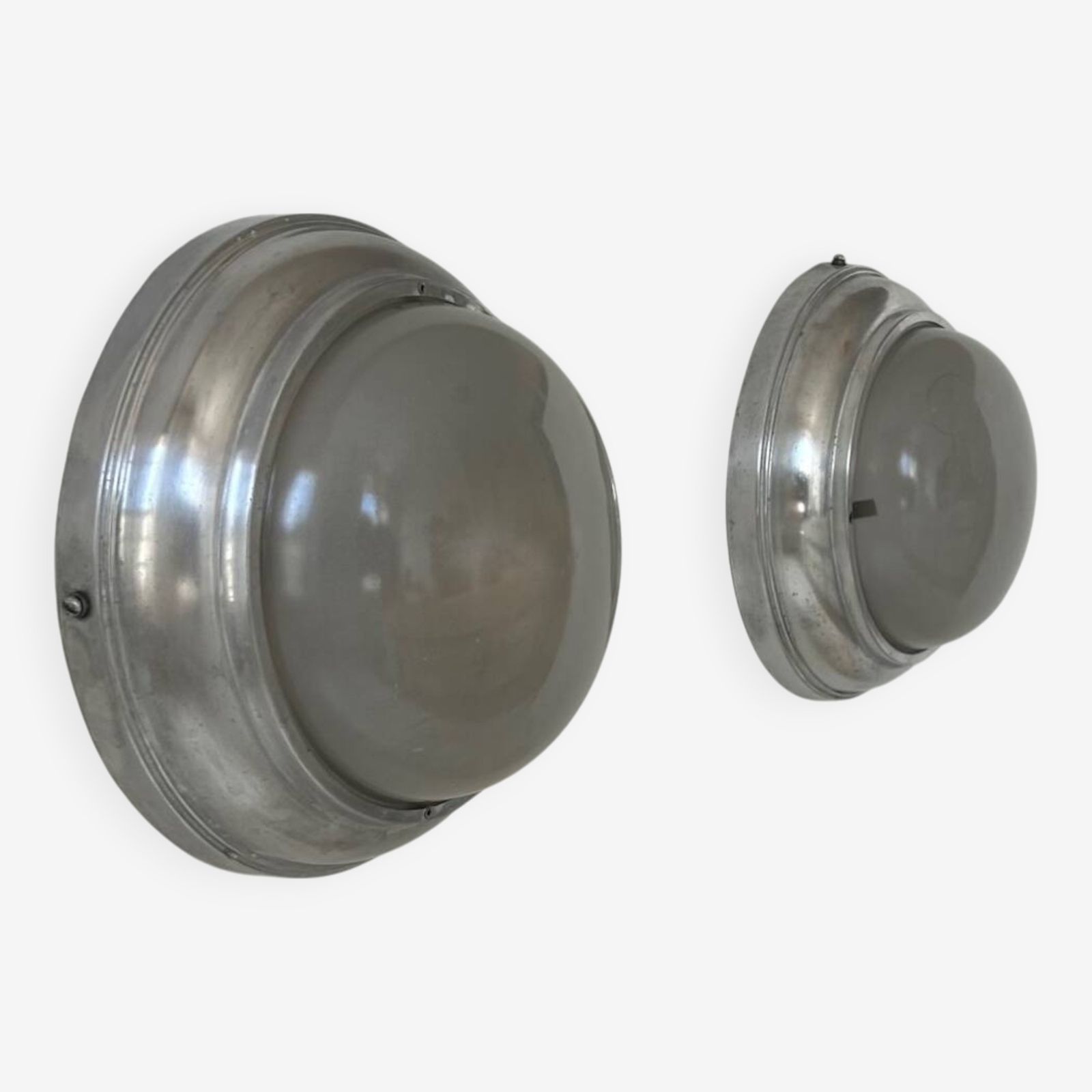 Pair Of Vintage Art Deco Wall Lights, Chrome And Sandblasted Glass, France 1930