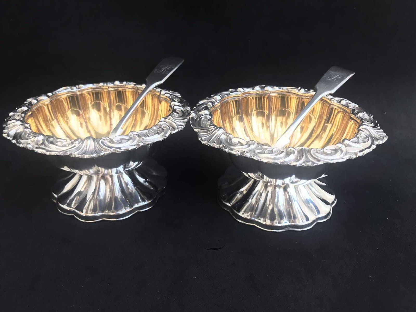 Pair Salt Cellars Georgian Salt Bowls Silver Plated With Gold Wash British Gift Luxury Wedding Gift English Antique 1820 photo 299.0