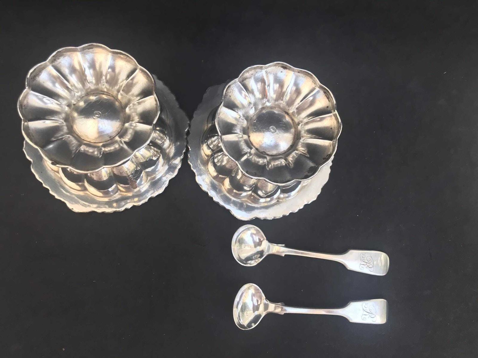 Pair Salt Cellars Georgian Salt Bowls Silver Plated With Gold Wash British Gift Luxury Wedding Gift English Antique 1820 photo vintage